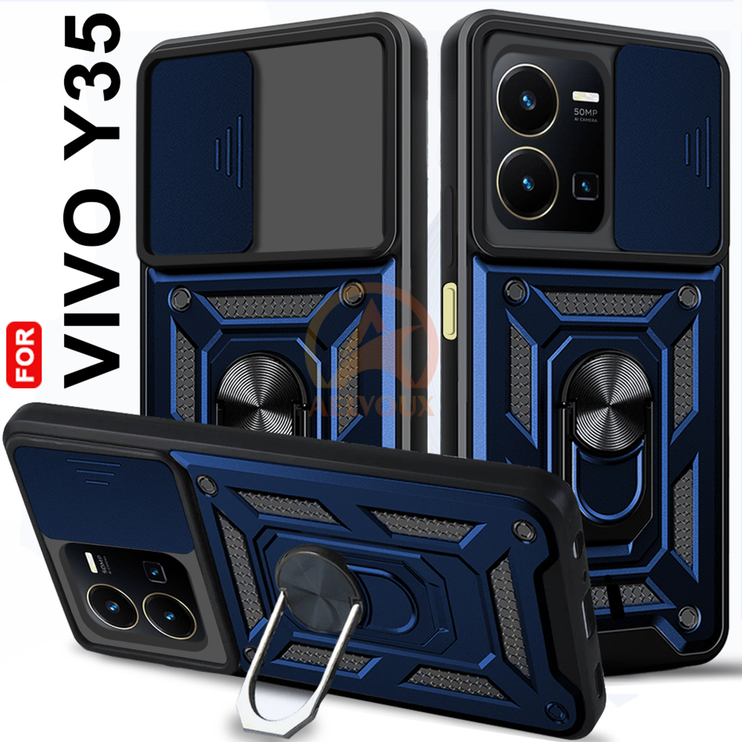 AelVouX Vivo Y35 Blue Ring Case - Image 1