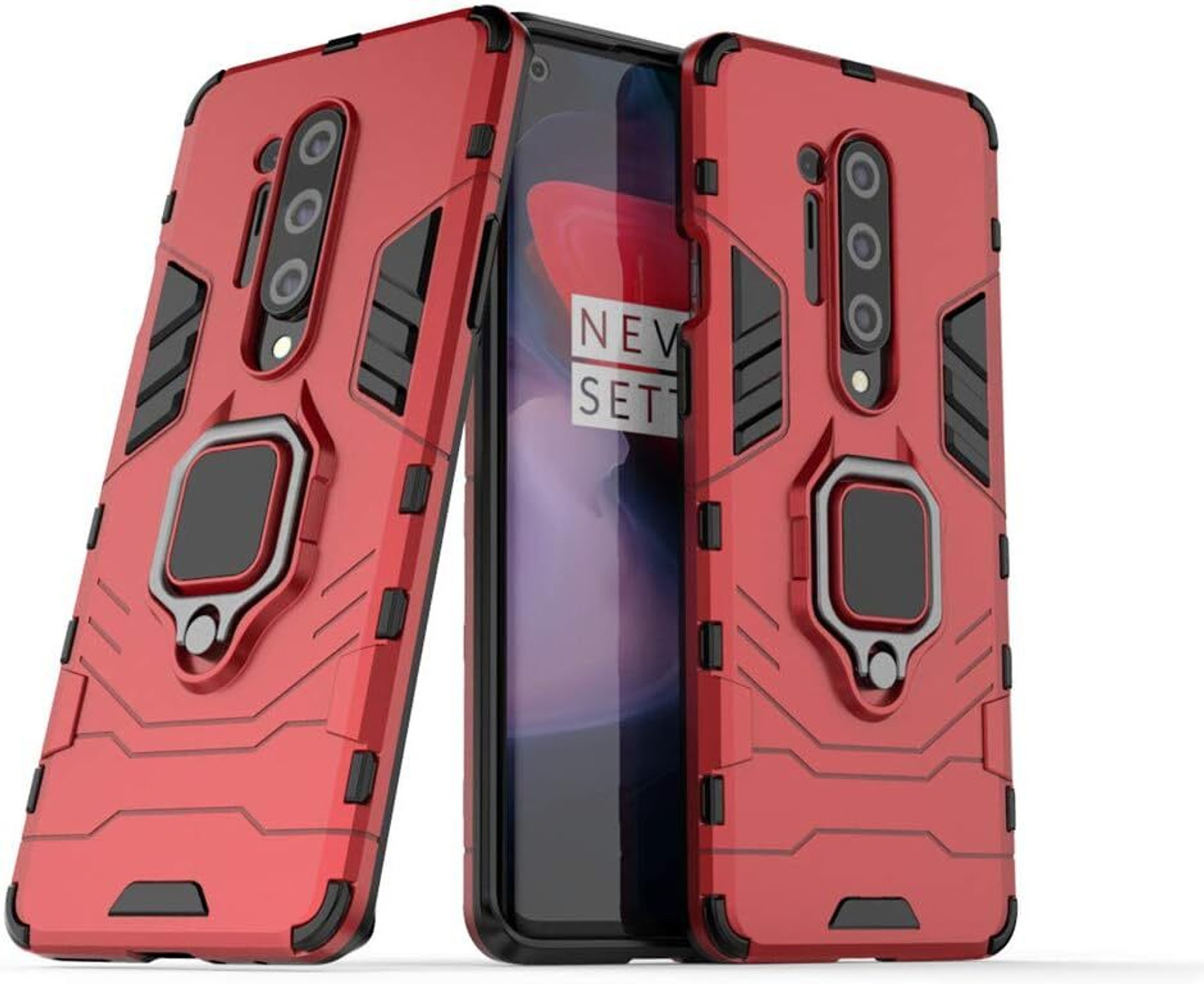 Image of mamani Back Cover for Oneplus 8 Pro Defender Case | Rotating Ring Holder & Kickstand in-Built (Red, Hard Case, Pack of: 1)