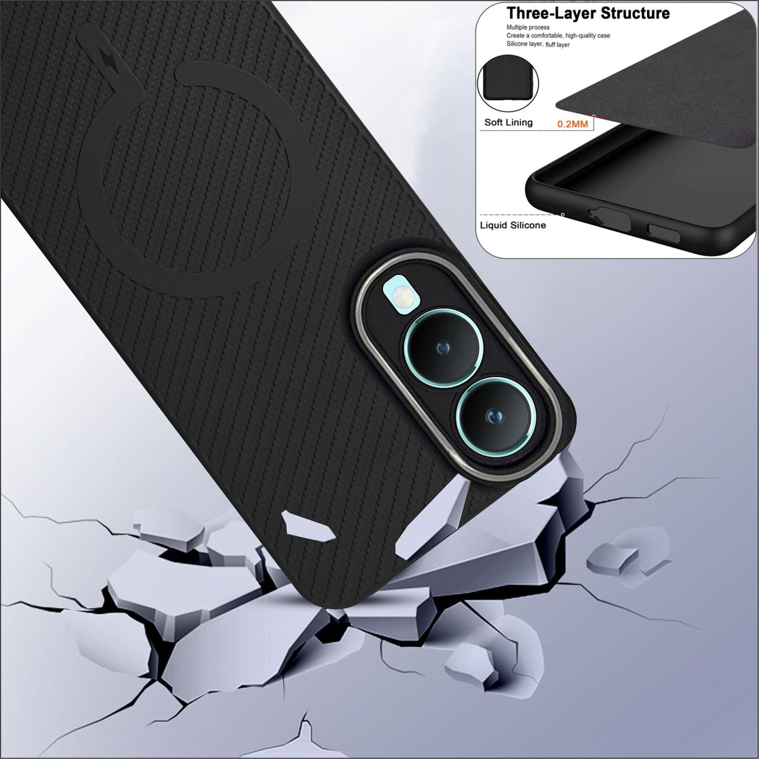 Image of SBMS Back Cover for Vivo Y28 5G / Vivo Y17s (Black, Shock Proof, Silicon, Pack of: 1)