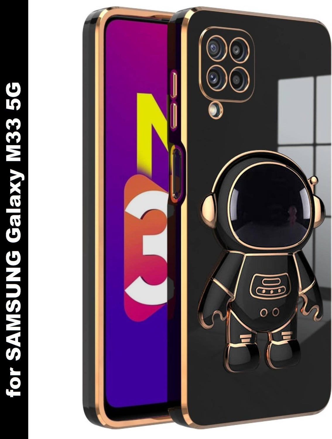 Image of RESOURIS Back Cover for SAMSUNG Galaxy M33, SAMSUNG Galaxy M33 5G (Black, Gold, Cases with Holder, Polycarbonate, Pack of: 1)