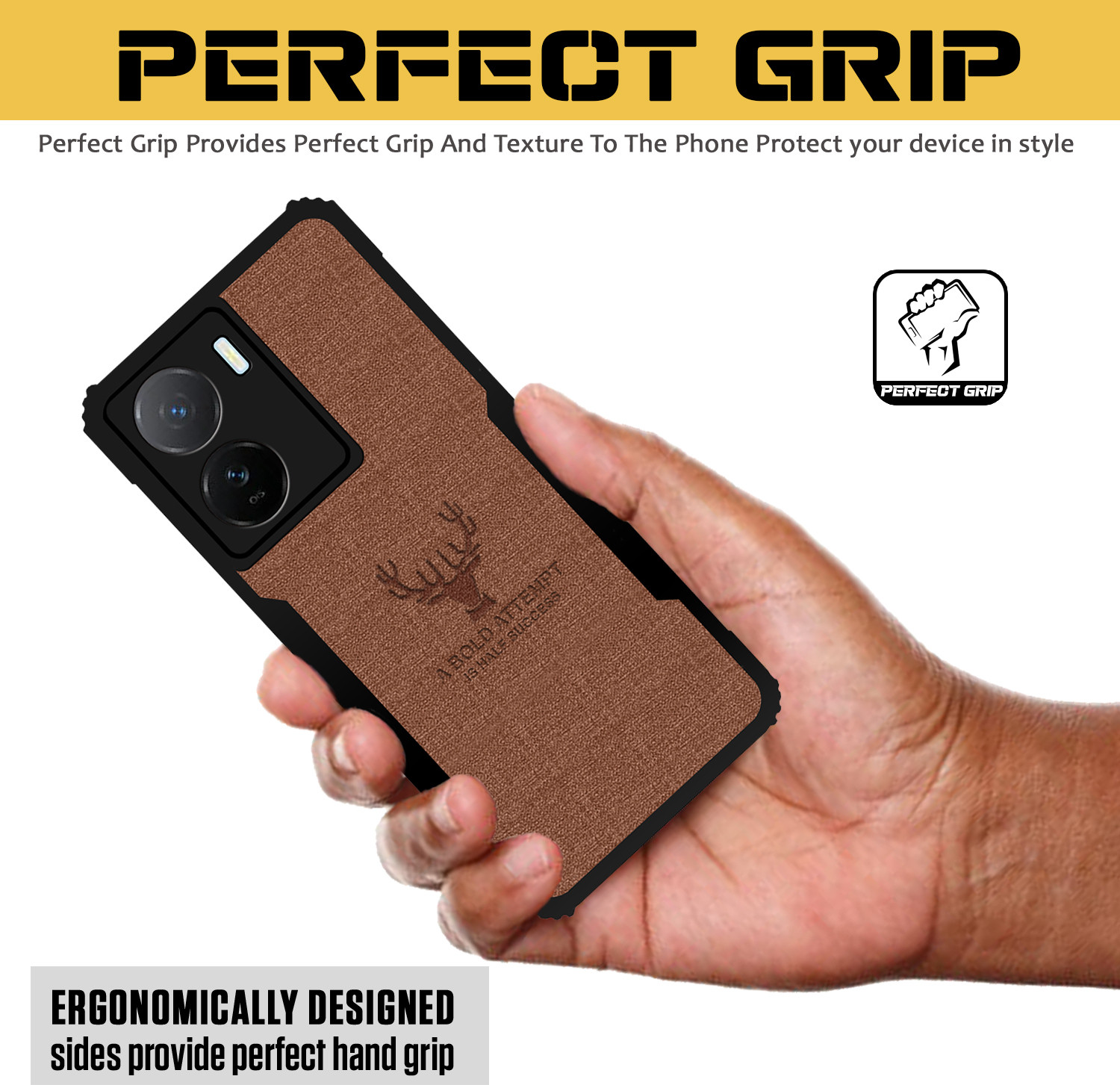 Image of Qyist Back Cover for IQOO Z7S 5G |Vegan PU Leather |Deer Case| Camera Lens Protection (Brown, Shock Proof, Artificial Leather, Polycarbonate, Pack of: 1)