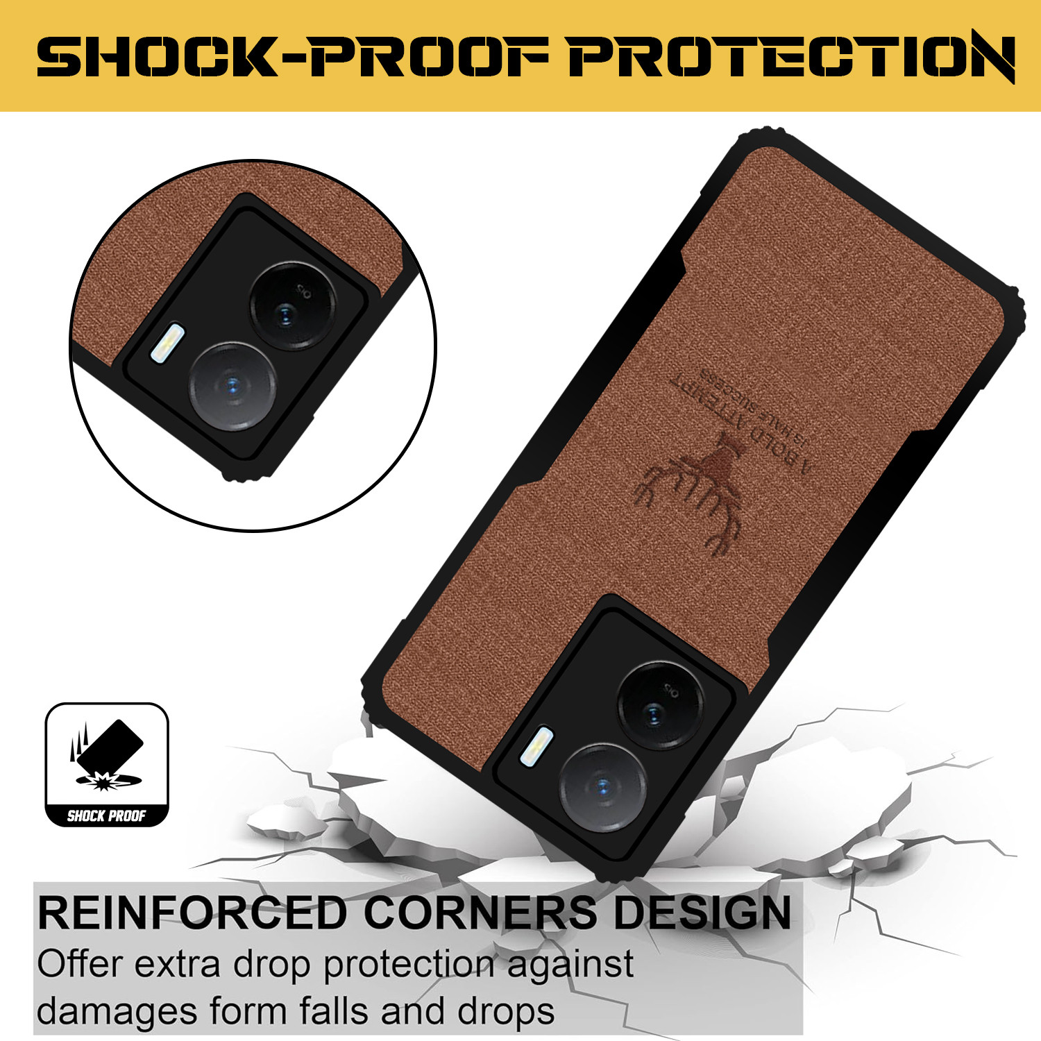Image of Qyist Back Cover for IQOO Z7S 5G |Vegan PU Leather |Deer Case| Camera Lens Protection (Brown, Shock Proof, Artificial Leather, Polycarbonate, Pack of: 1)