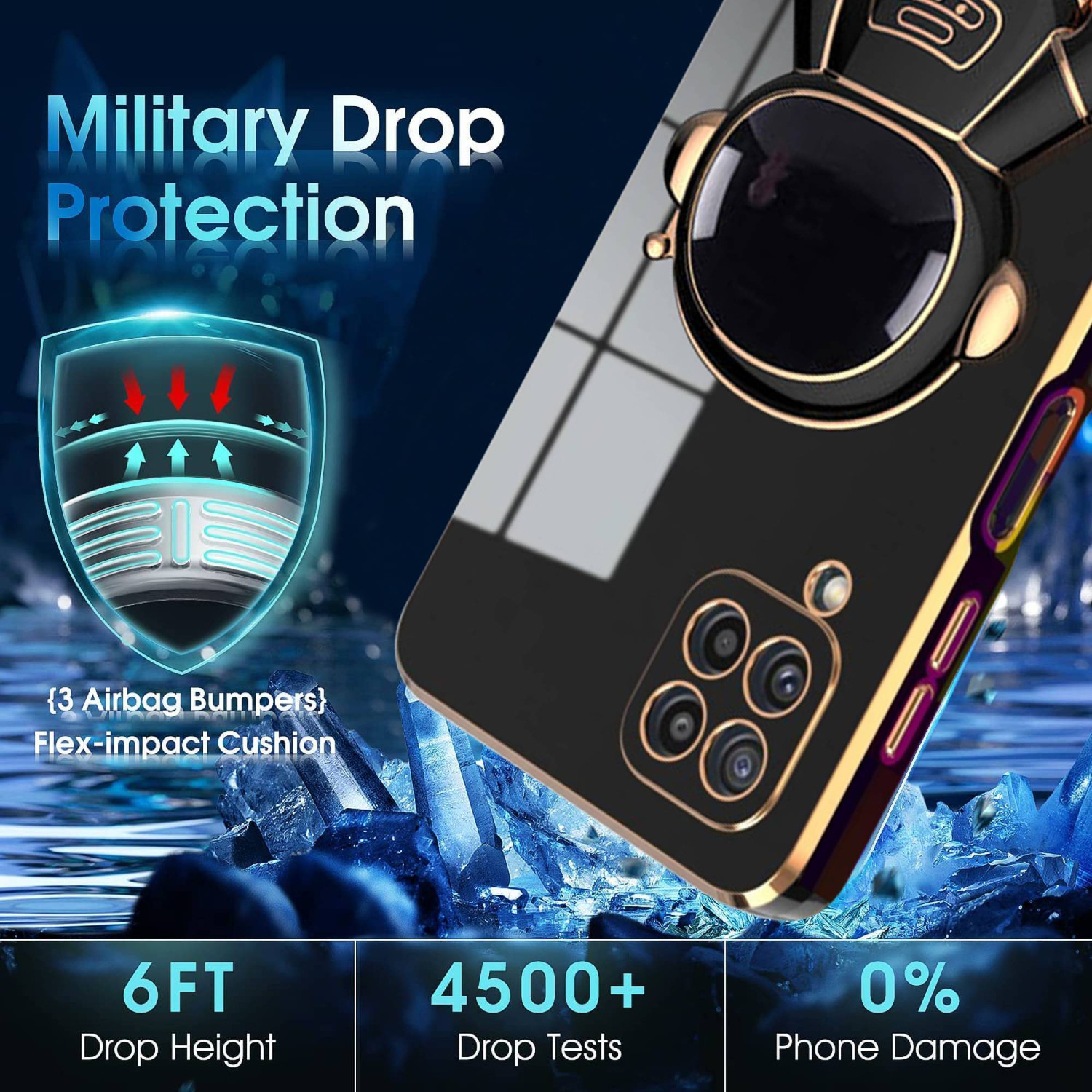 Image of RESOURIS Back Cover for SAMSUNG Galaxy M33, SAMSUNG Galaxy M33 5G (Black, Gold, Cases with Holder, Polycarbonate, Pack of: 1)