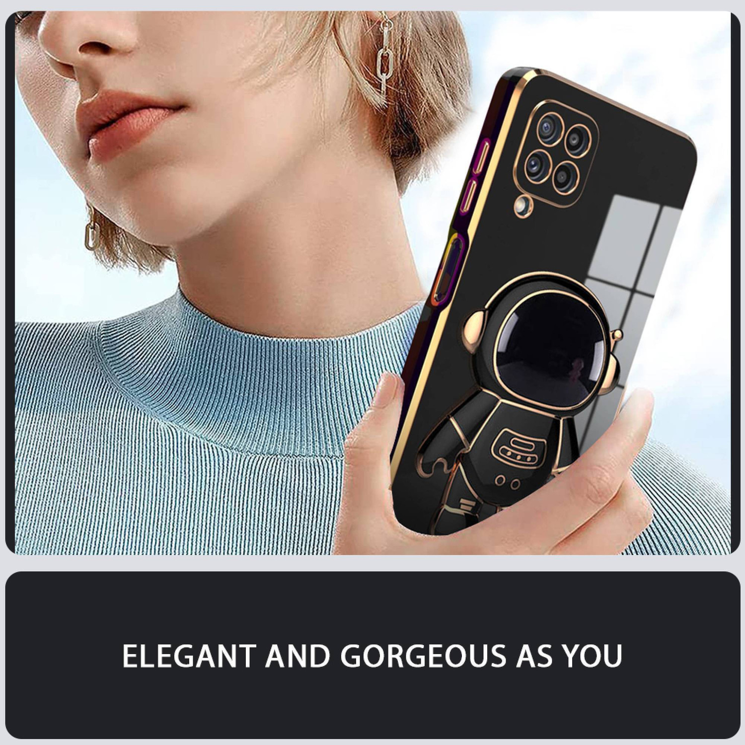 Image of RESOURIS Back Cover for SAMSUNG Galaxy M33, SAMSUNG Galaxy M33 5G (Black, Gold, Cases with Holder, Polycarbonate, Pack of: 1)