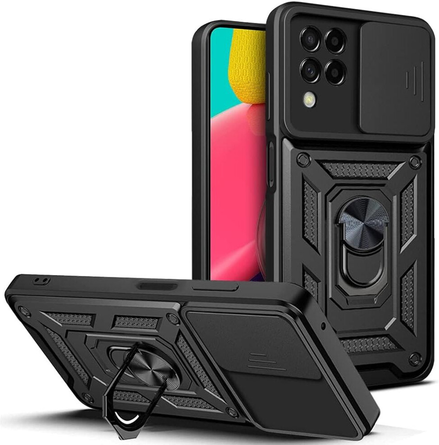 Image of RESOURIS Back Cover for SAMSUNG Galaxy M33, SAMSUNG Galaxy M33 5G (Black, Gold, Cases with Holder, Polycarbonate, Pack of: 1)