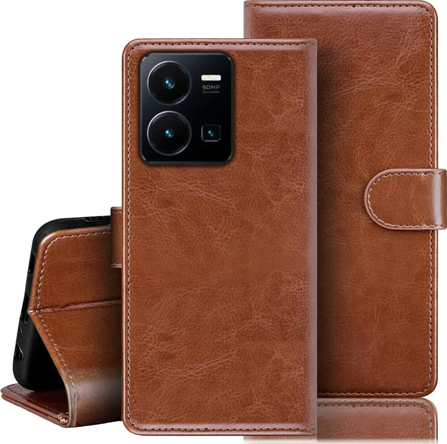 Image of COVERLY Flip Cover for Vivo Y35 (Brown, Magnetic Case, Leather, Pack of: 1)