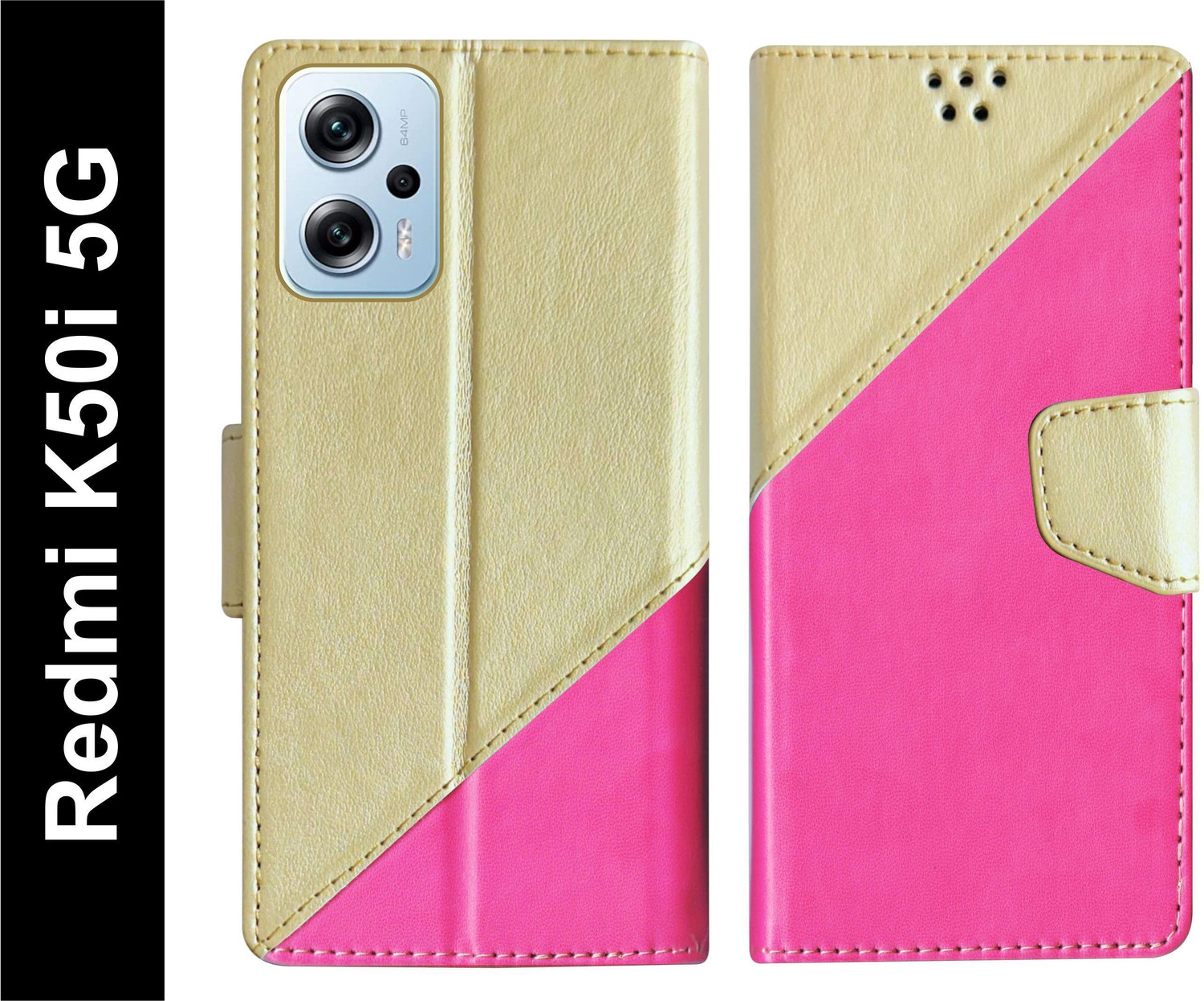 Image of SESS XUSIVE Flip Cover for Mi Redmi K50i 5G Designer Button Magnet Closure - Button Blue (Blue, Dual Protection, Leather)