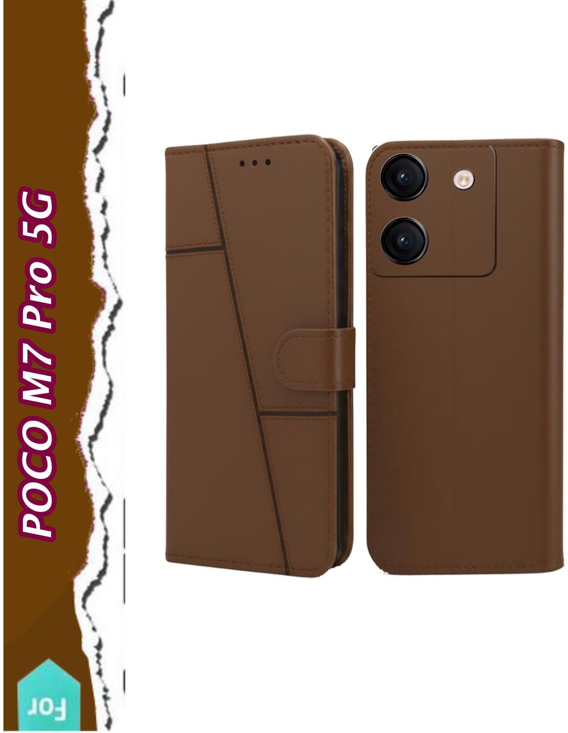 Image of HLOFLY Flip Cover for POCO M7 Pro 5G (Brown, Card Holder, Artificial Leather, Pack of: 1)