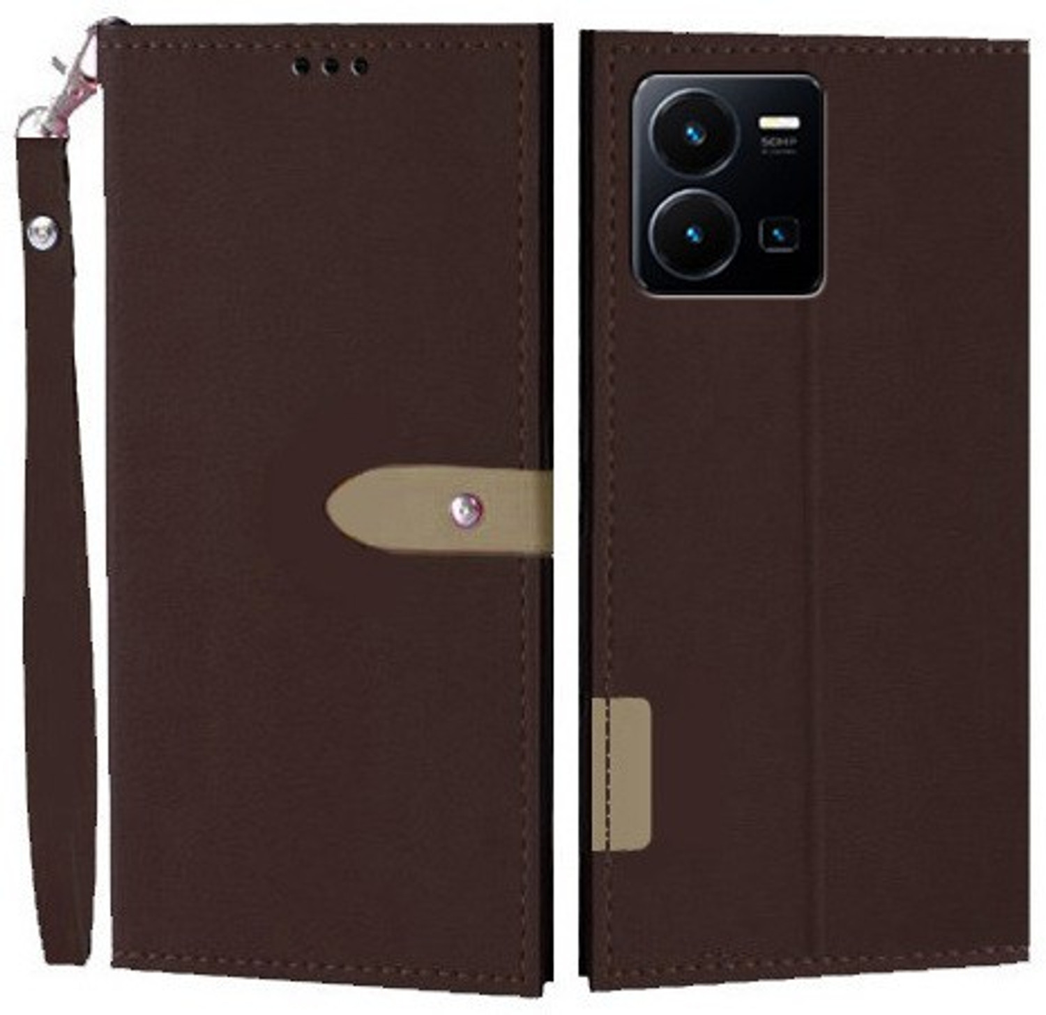 Image of COVERLY Flip Cover for Vivo Y35 (Brown, Magnetic Case, Leather, Pack of: 1)