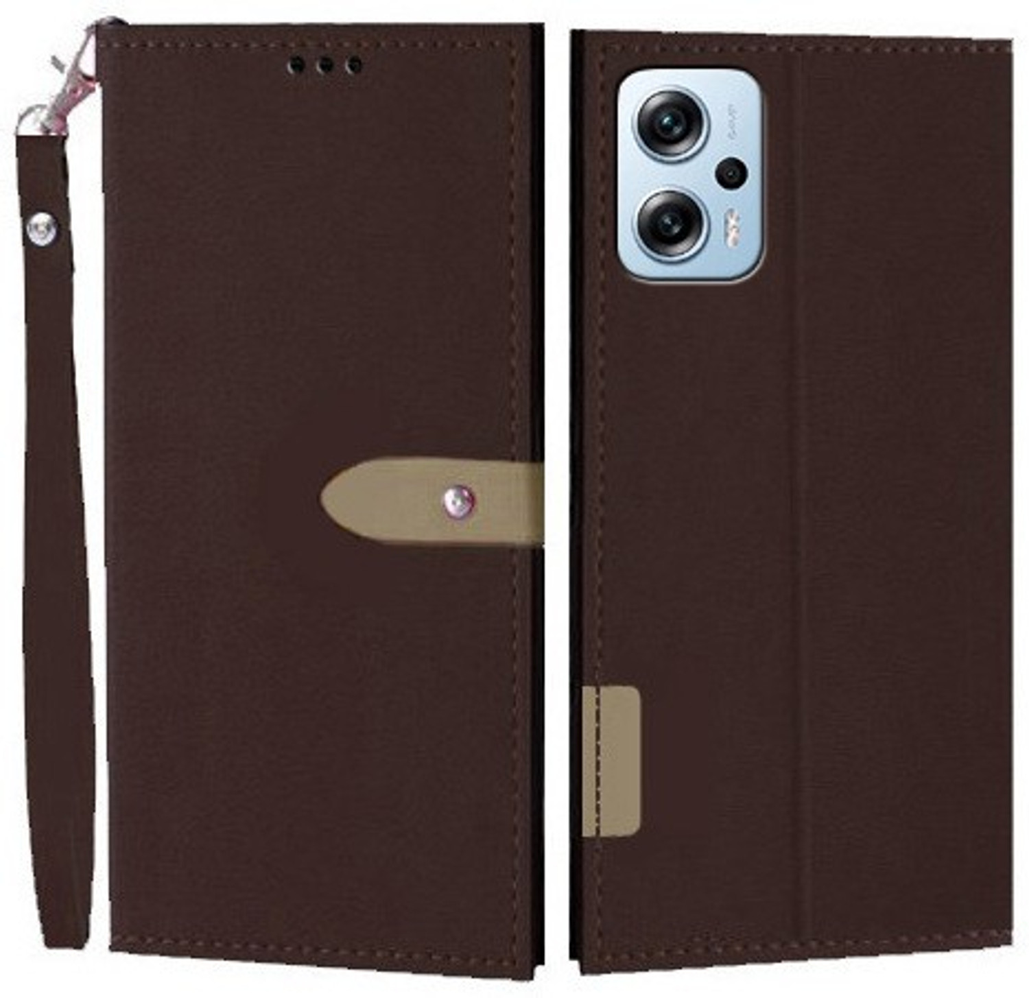 Image of SESS XUSIVE Flip Cover for Mi Redmi K50i 5G Designer Button Magnet Closure - Button Blue (Blue, Dual Protection, Leather)