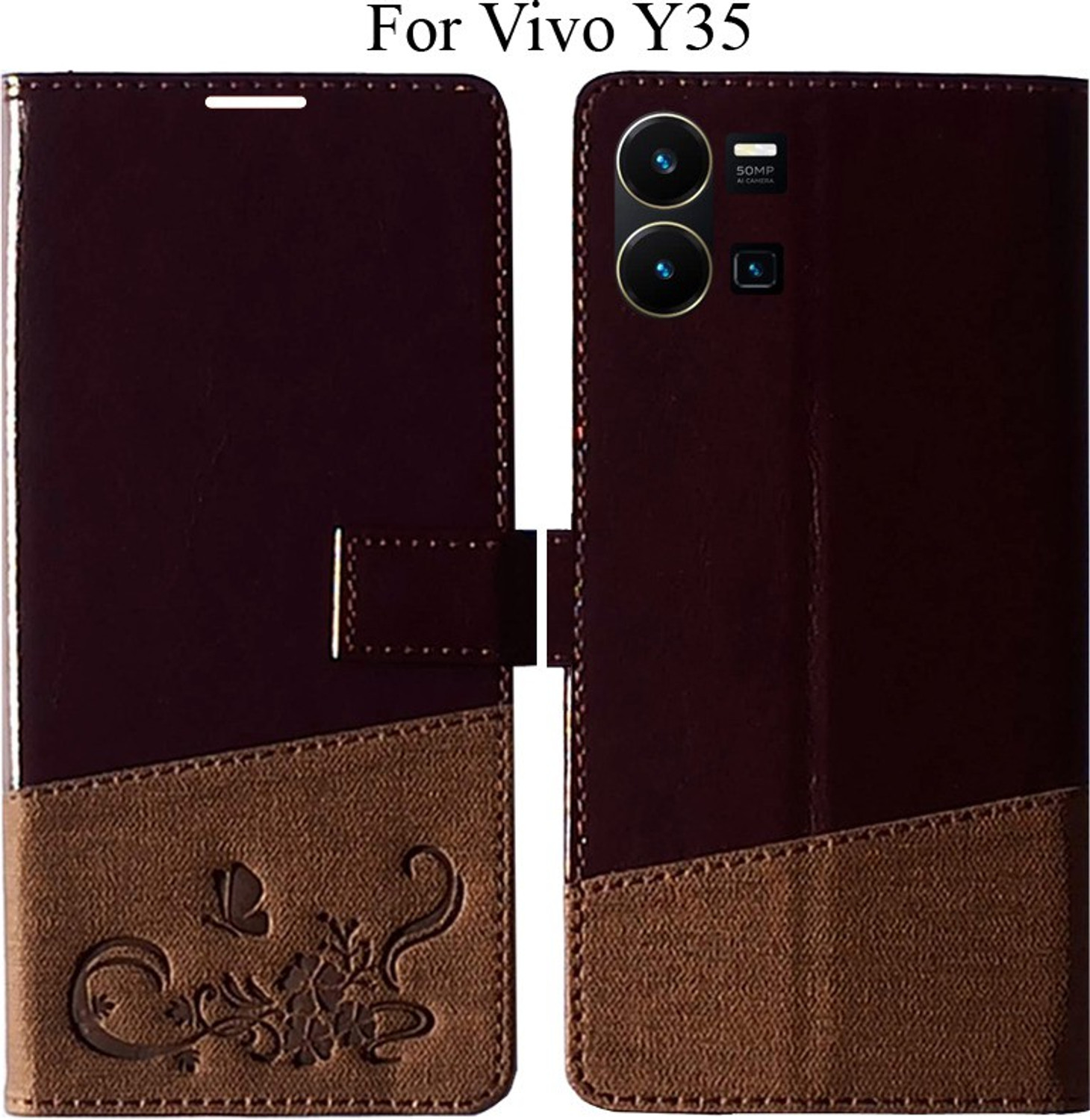 Image of COVERLY Flip Cover for Vivo Y35 (Brown, Magnetic Case, Leather, Pack of: 1)