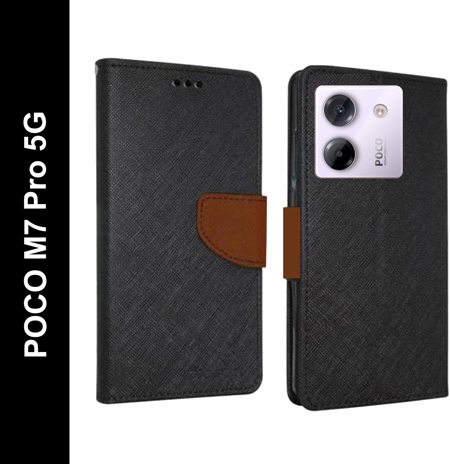 Image of HLOFLY Flip Cover for POCO M7 Pro 5G (Brown, Card Holder, Artificial Leather, Pack of: 1)