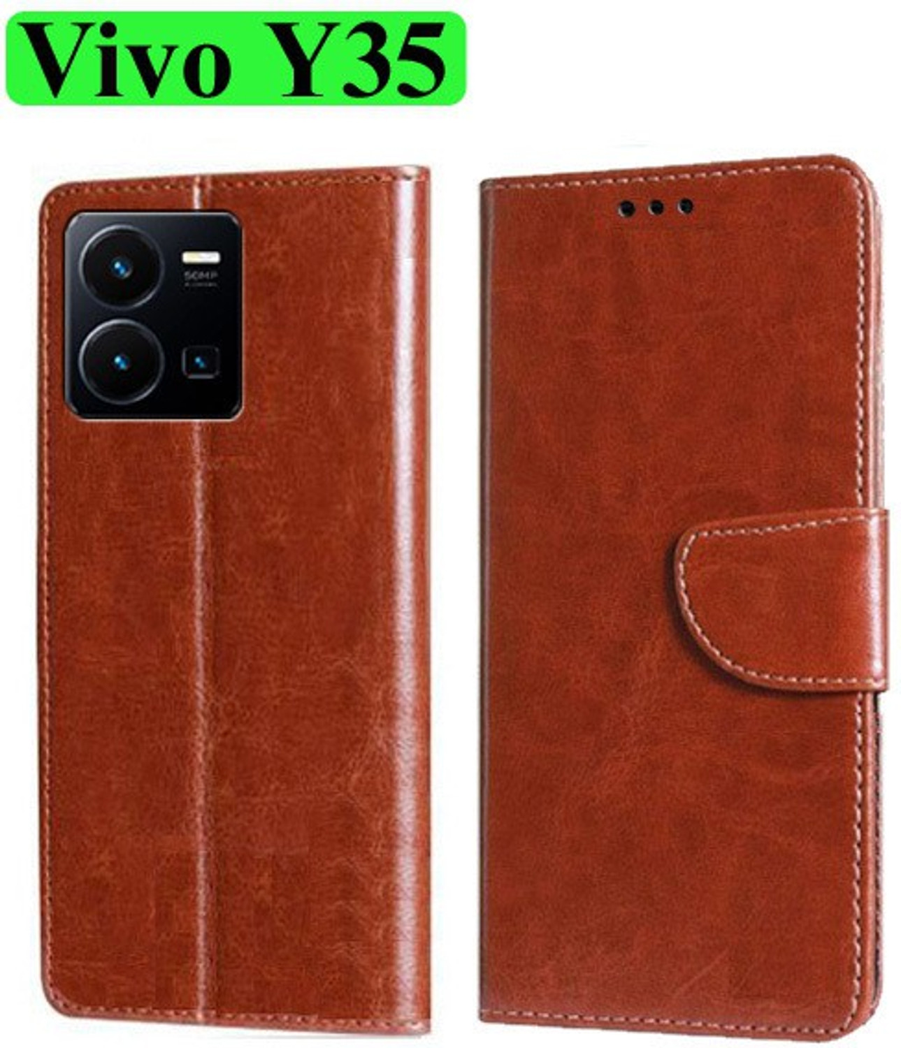 Image of COVERLY Flip Cover for Vivo Y35 (Brown, Magnetic Case, Leather, Pack of: 1)