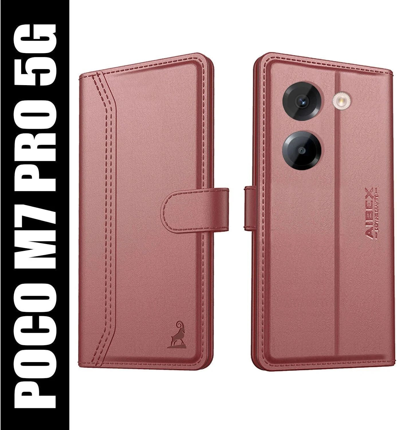 Image of HLOFLY Flip Cover for POCO M7 Pro 5G (Brown, Card Holder, Artificial Leather, Pack of: 1)