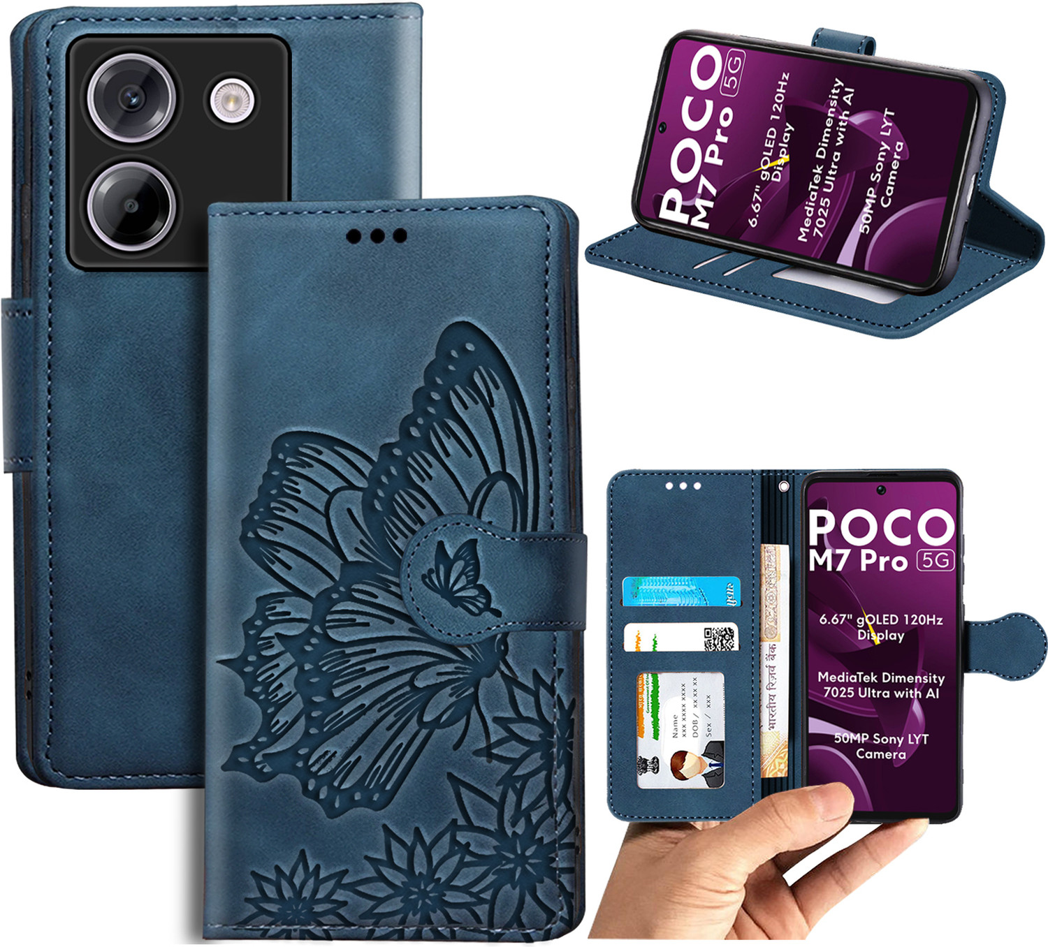 Image of HLOFLY Flip Cover for POCO M7 Pro 5G (Brown, Card Holder, Artificial Leather, Pack of: 1)