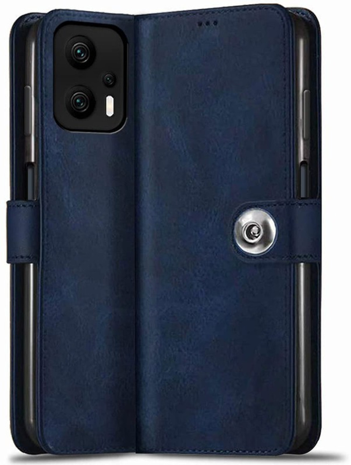 Image of SESS XUSIVE Flip Cover for Mi Redmi K50i 5G Designer Button Magnet Closure - Button Blue (Blue, Dual Protection, Leather)