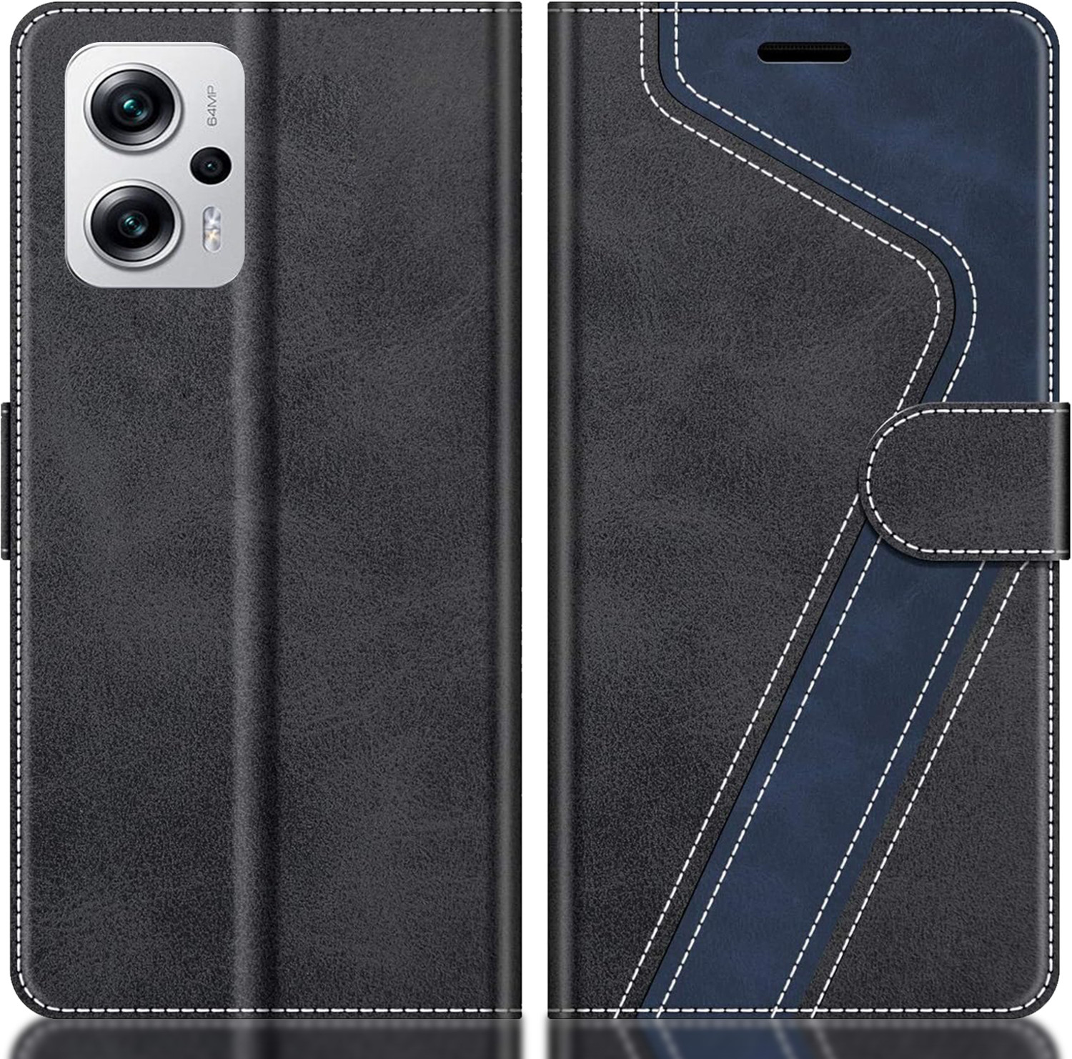 Image of SESS XUSIVE Flip Cover for Mi Redmi K50i 5G Designer Button Magnet Closure - Button Blue (Blue, Dual Protection, Leather)