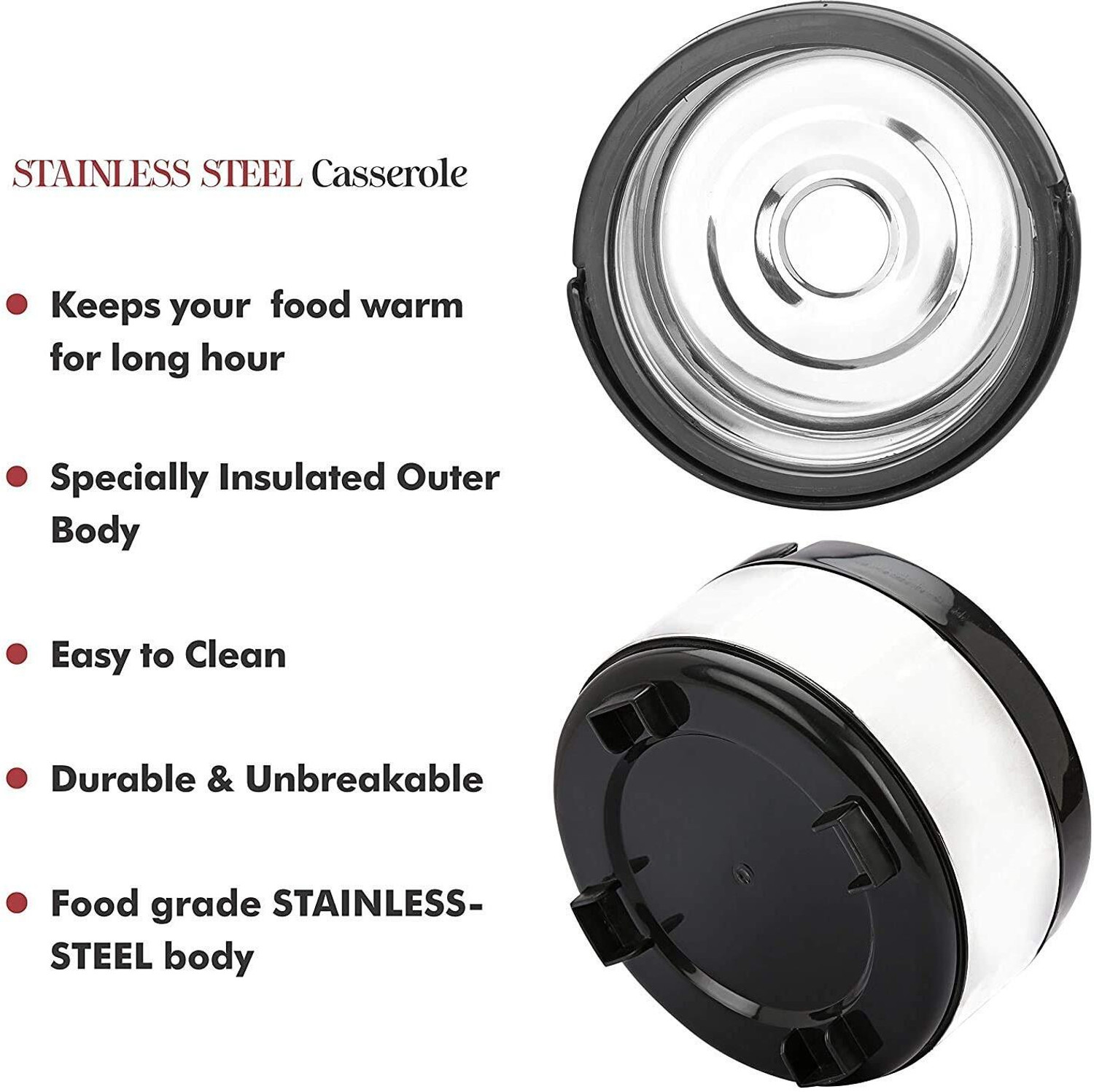 Image of MiniMemo Stainless Steel Double Wall Insulated Hot Pot for Hot Meal /Chapati /Curry /Roti Thermoware Casserole (2500 ml)