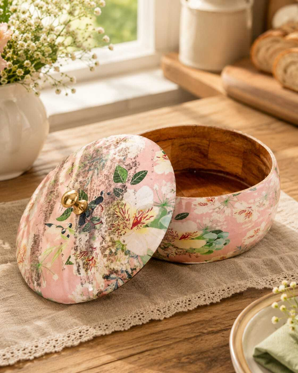 Image of DAVIKSDECOR Wooden Casserole for Roti /Chapati Serve Casserole (3750 ml)