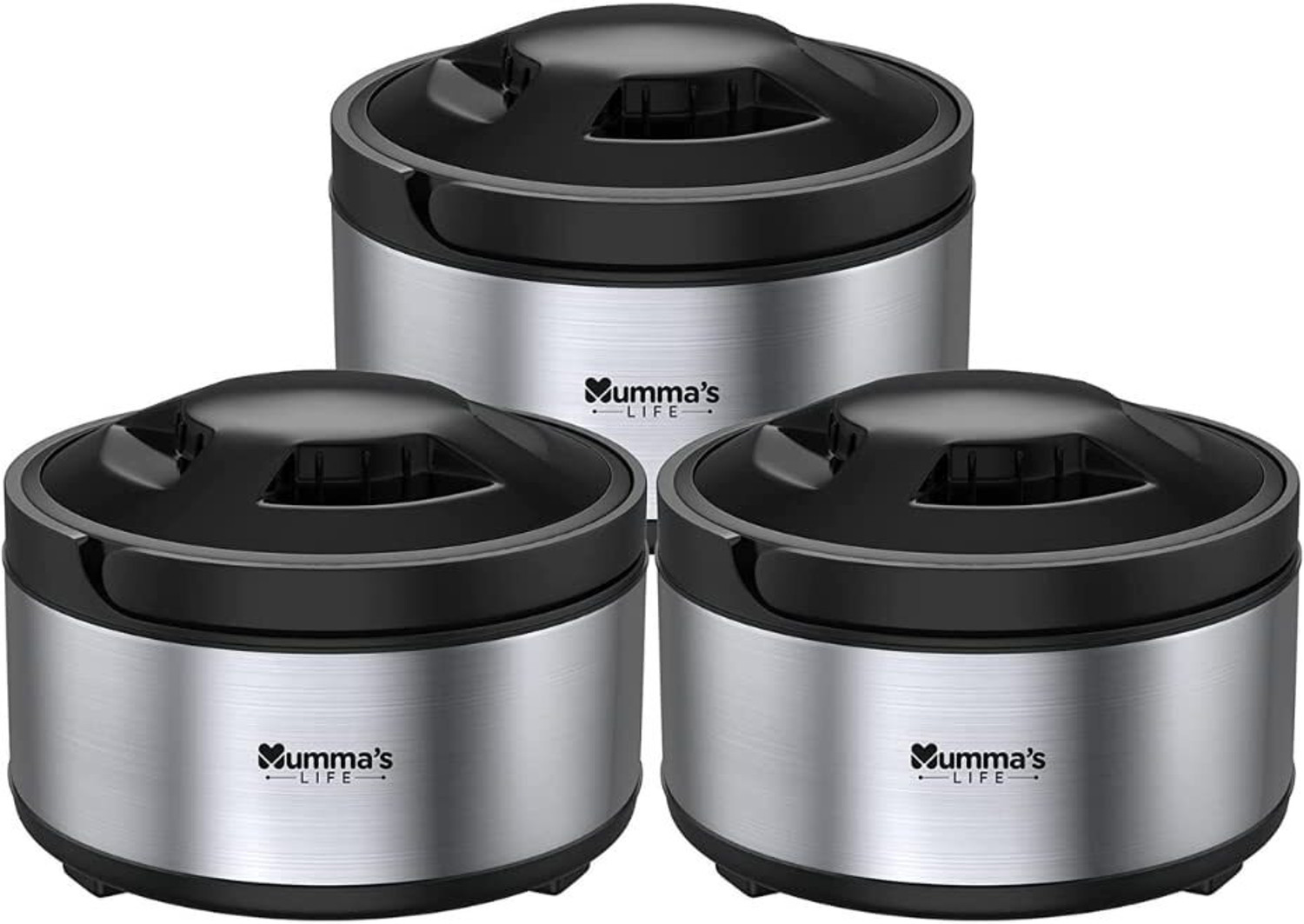 Image of NAYASA Bethany Insluated Casserole| Set Of 3 | Small |Stainless Steel Inner|Food Grade| Pack of 3 Thermoware Casserole Set (500 ml, 1000 ml, 1500 ml)