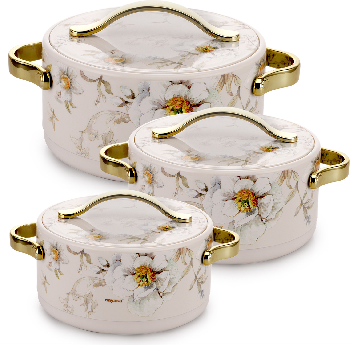Image of NAYASA Bethany Insluated Casserole| Set Of 3 | Small |Stainless Steel Inner|Food Grade| Pack of 3 Thermoware Casserole Set (500 ml, 1000 ml, 1500 ml)