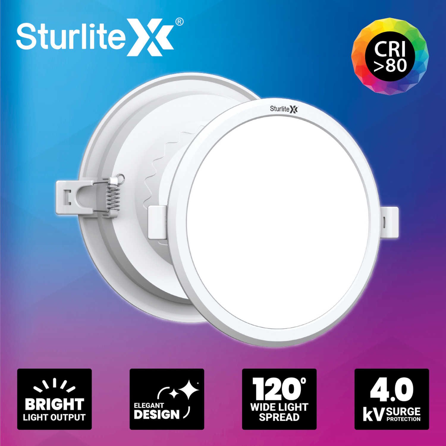 Image of Sturlite Dex 12W Round LED Downlight - (Pack of 10) Ceiling Light Ceiling Lamp (White)