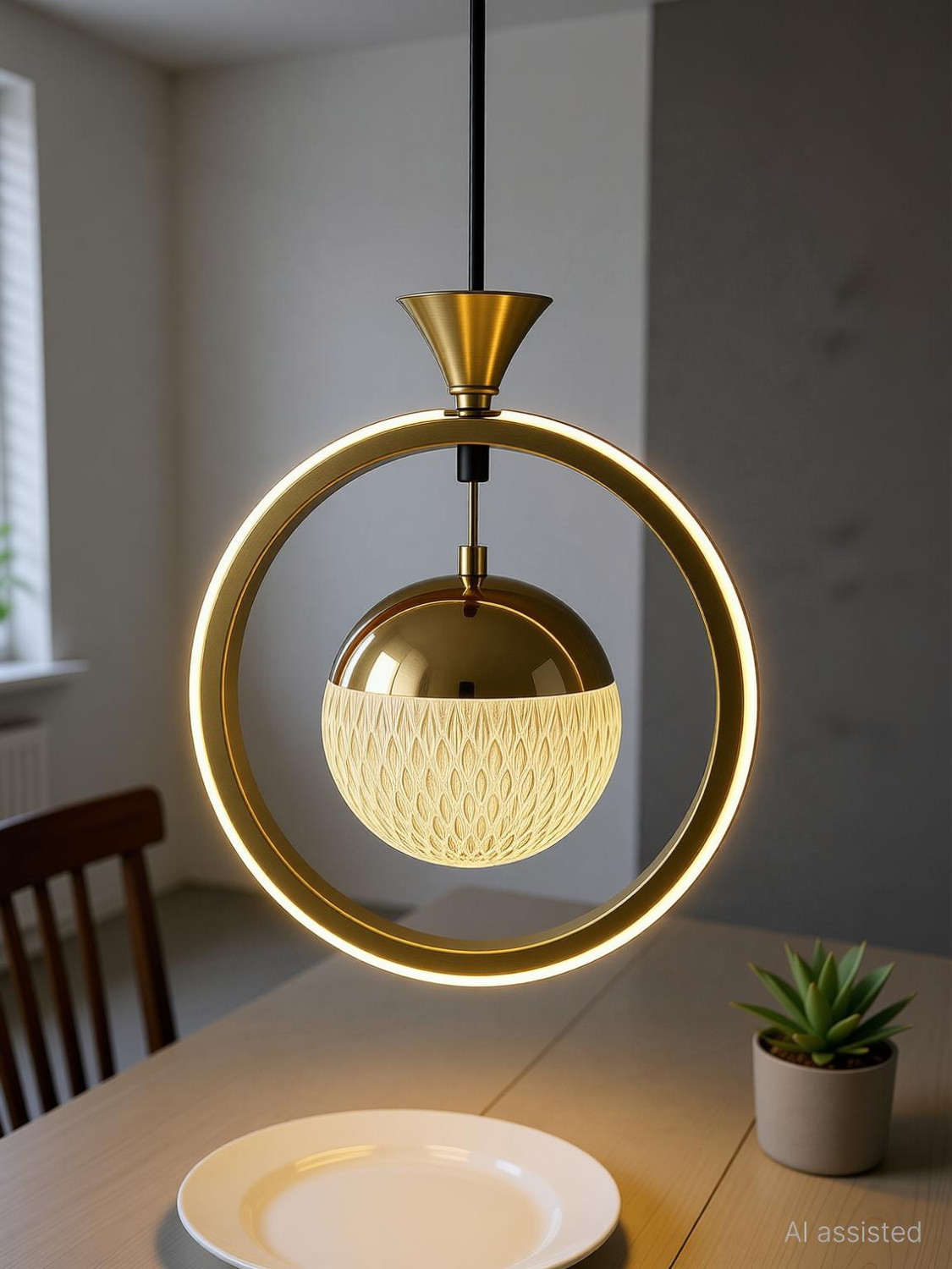 Image of GAUVIK Modern Gold Finish Energy Saving Ring Led Three Color (Wh /WW /NW) Pendant Lamp Ceiling Lamp (Gold)