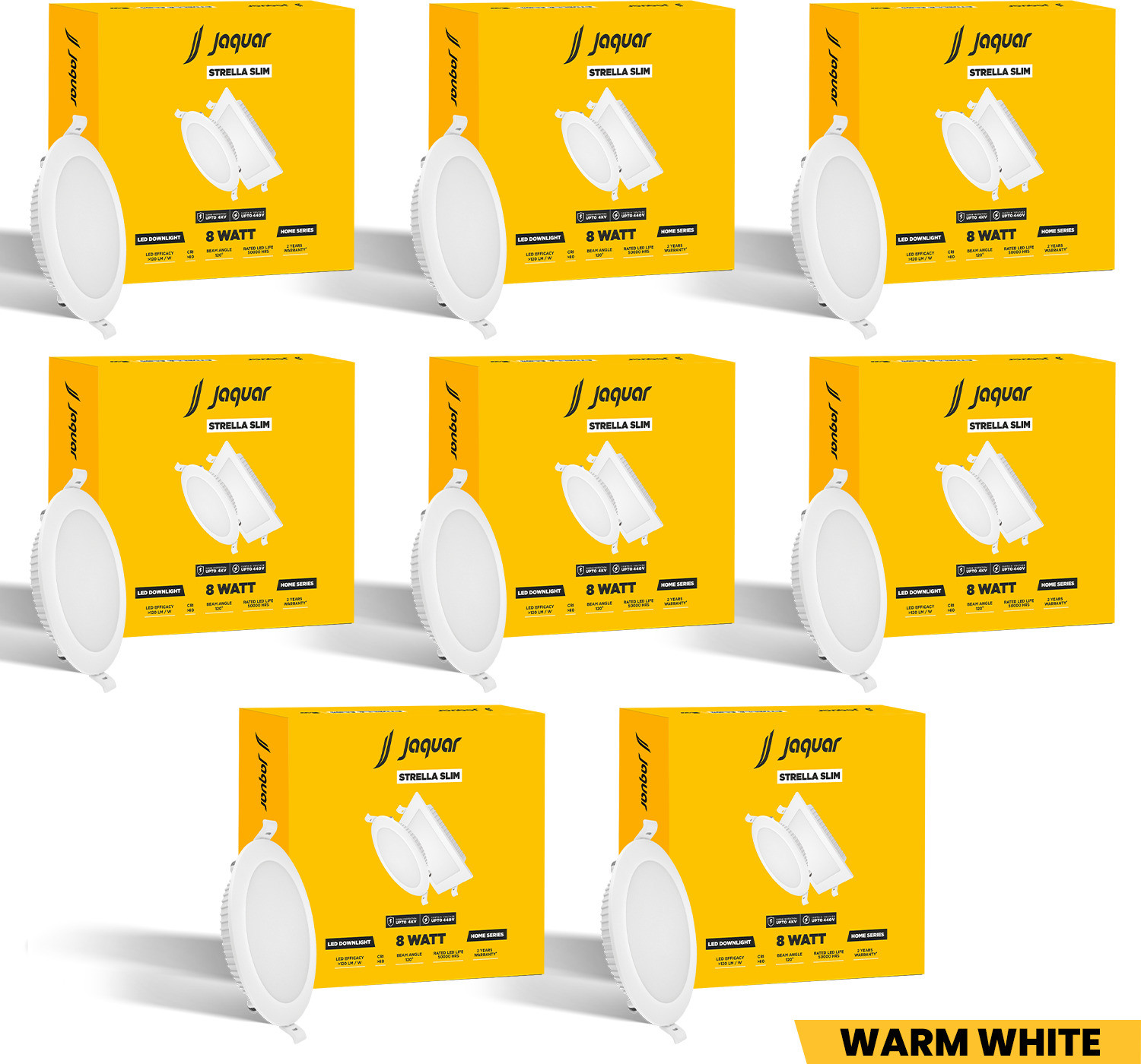 Image of Jaquar Slim 8W Round Recess Down Light - Warm White (Pack of 8) Ceiling Light Ceiling Lamp (White)