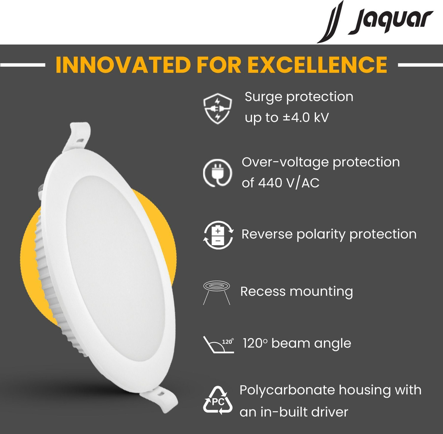 Image of Jaquar Strella Slim 15W Round Recess Down Light - Natural White (Pack of 1) Ceiling Light Ceiling Lamp (White)