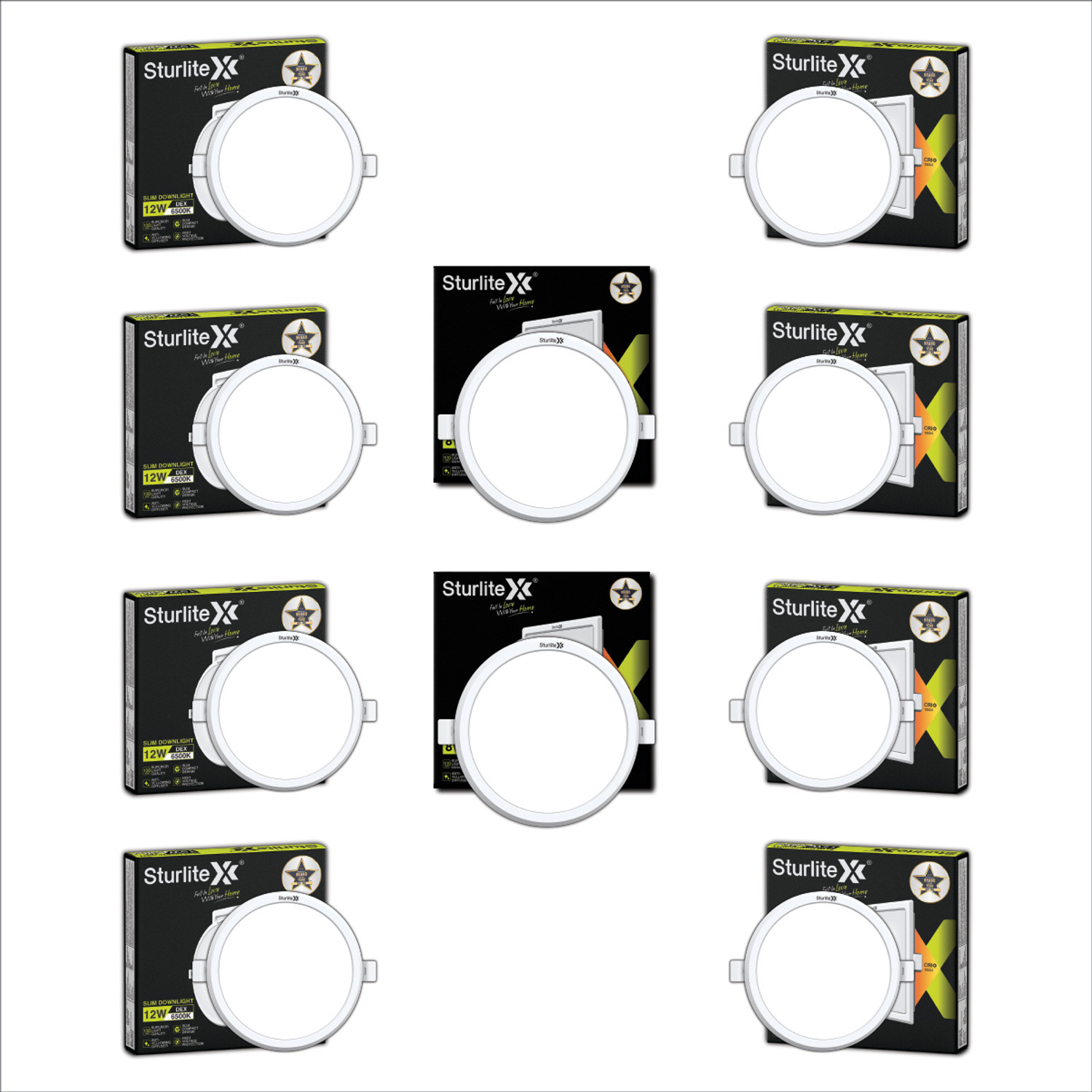 Image of Sturlite Dex 12W Round LED Downlight - (Pack of 10) Ceiling Light Ceiling Lamp (White)