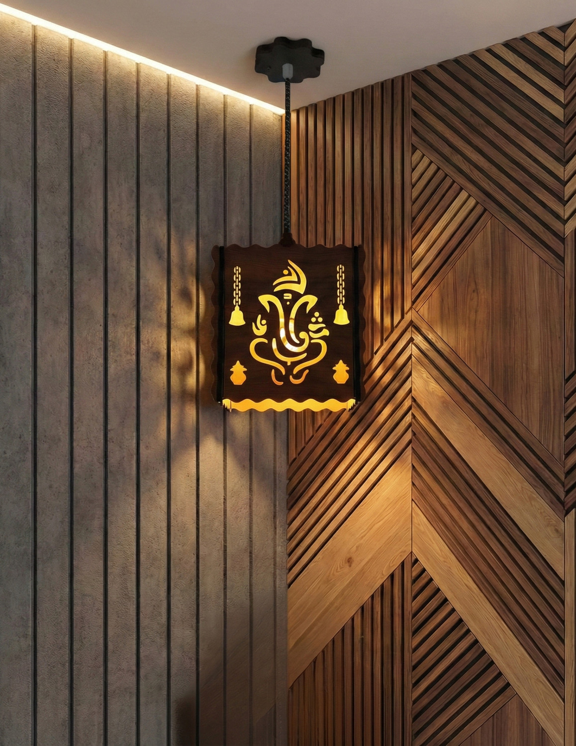 Image of Crosscut Cosmo Spiral Shape Light Premium Wooden Ceiling Hanging Pendant lamp Pendant Lamp Ceiling Lamp (Beige)