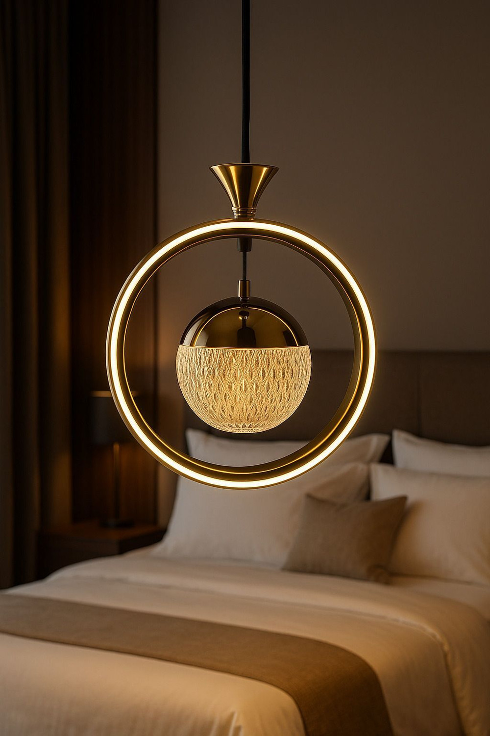 Image of GAUVIK Modern Gold Finish Energy Saving Ring Led Three Color (Wh /WW /NW) Pendant Lamp Ceiling Lamp (Gold)