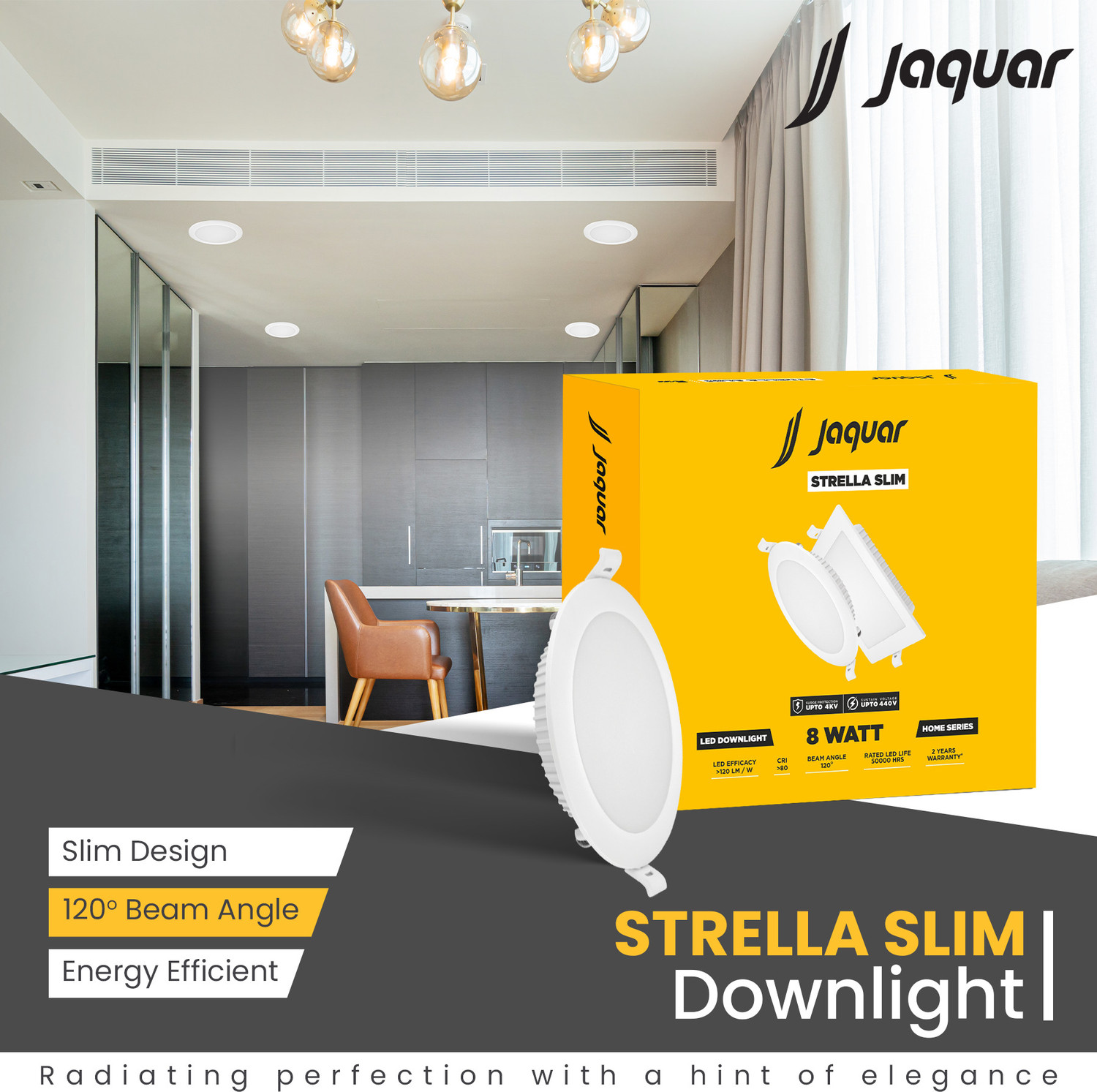 Image of Jaquar Slim 8W Round Recess Down Light - Warm White (Pack of 8) Ceiling Light Ceiling Lamp (White)