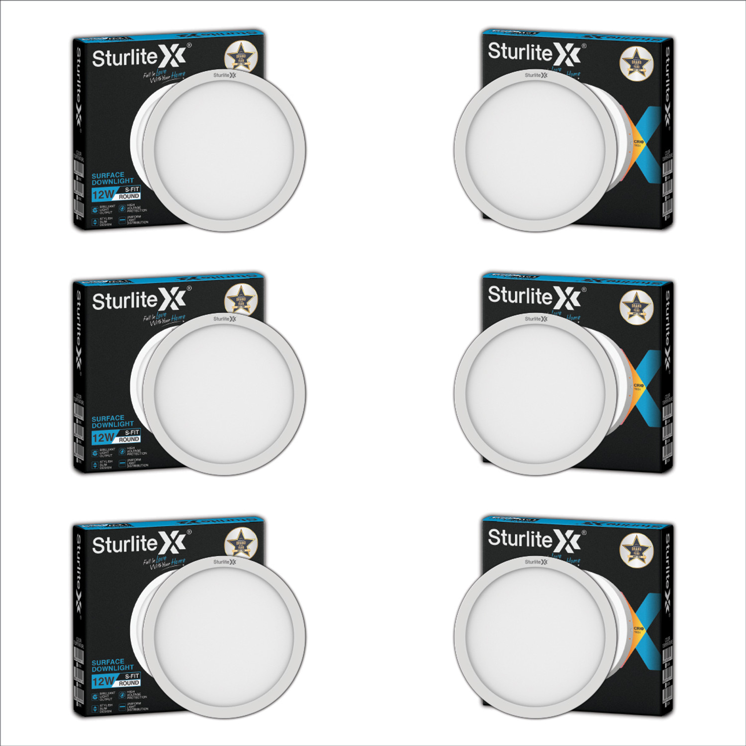 Image of Sturlite S-FIT 12W Round LED Surface Light - (Pack of 6) Ceiling Light Ceiling Lamp (White)