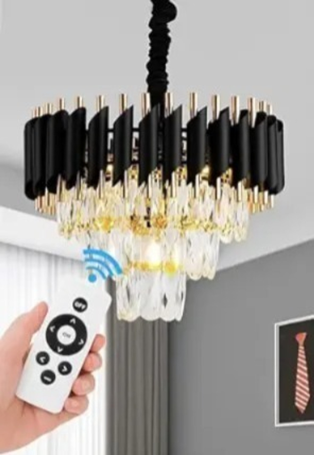 Image of SEETASTIC 500mm BK-GD moving Bluetooth Remote control Jhummer Chandelier Ceiling Lamp (Black, Gold)
