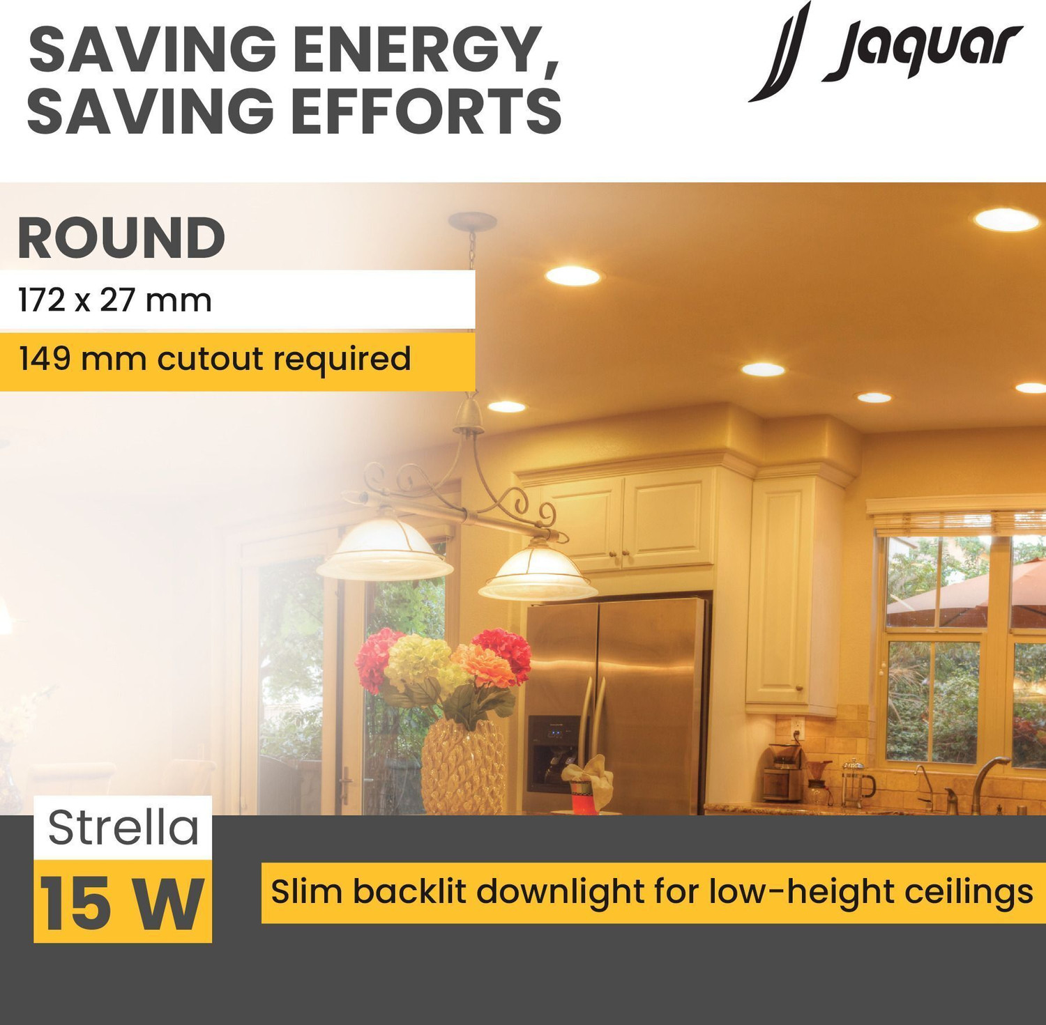 Image of Jaquar Strella Slim 15W Round Recess Down Light - Natural White (Pack of 1) Ceiling Light Ceiling Lamp (White)