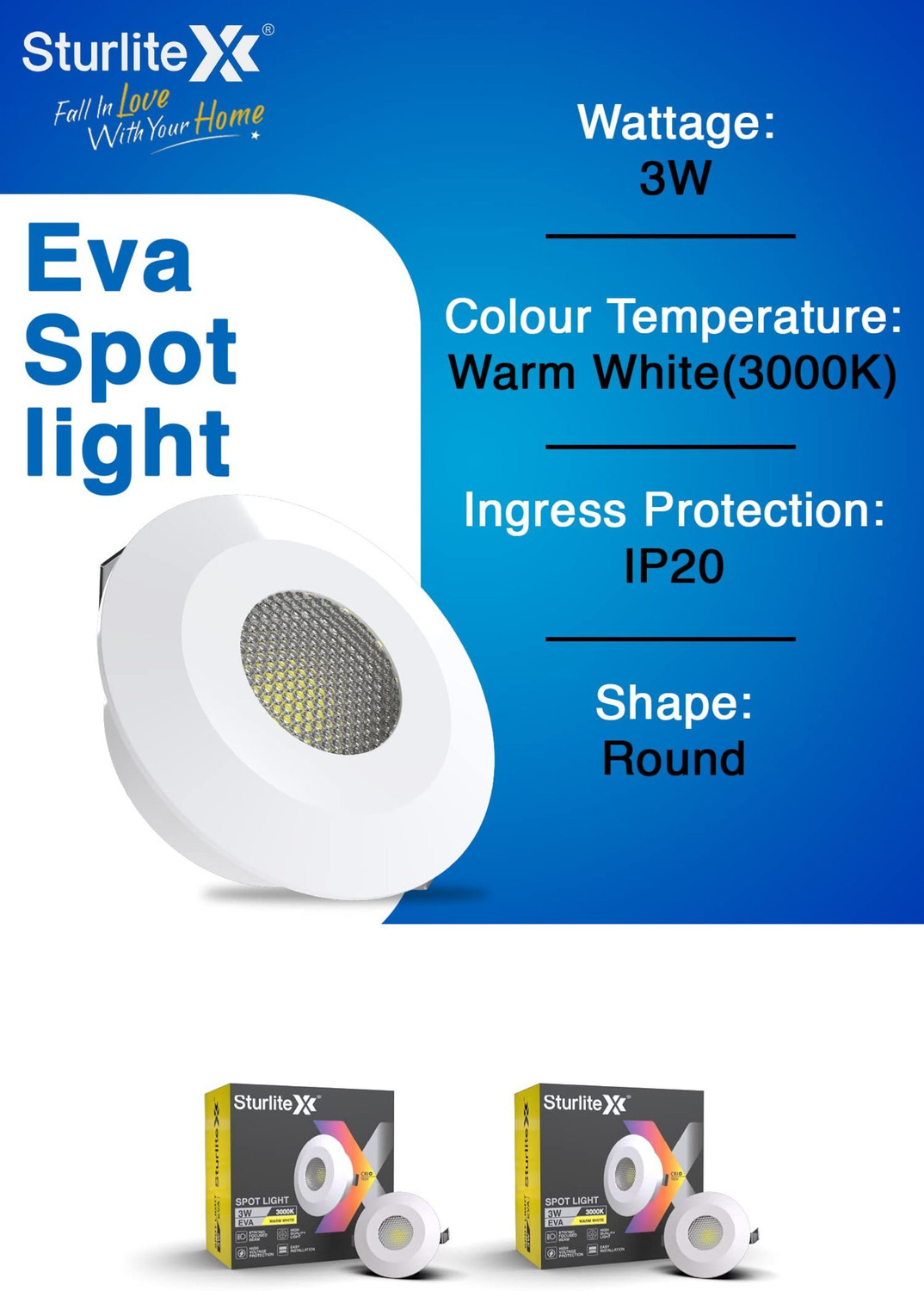 Image of sturlite Eva Spot Light 3W (WW /3000k), Pack of 3, Spot Light Ceiling Lamp (Yellow)