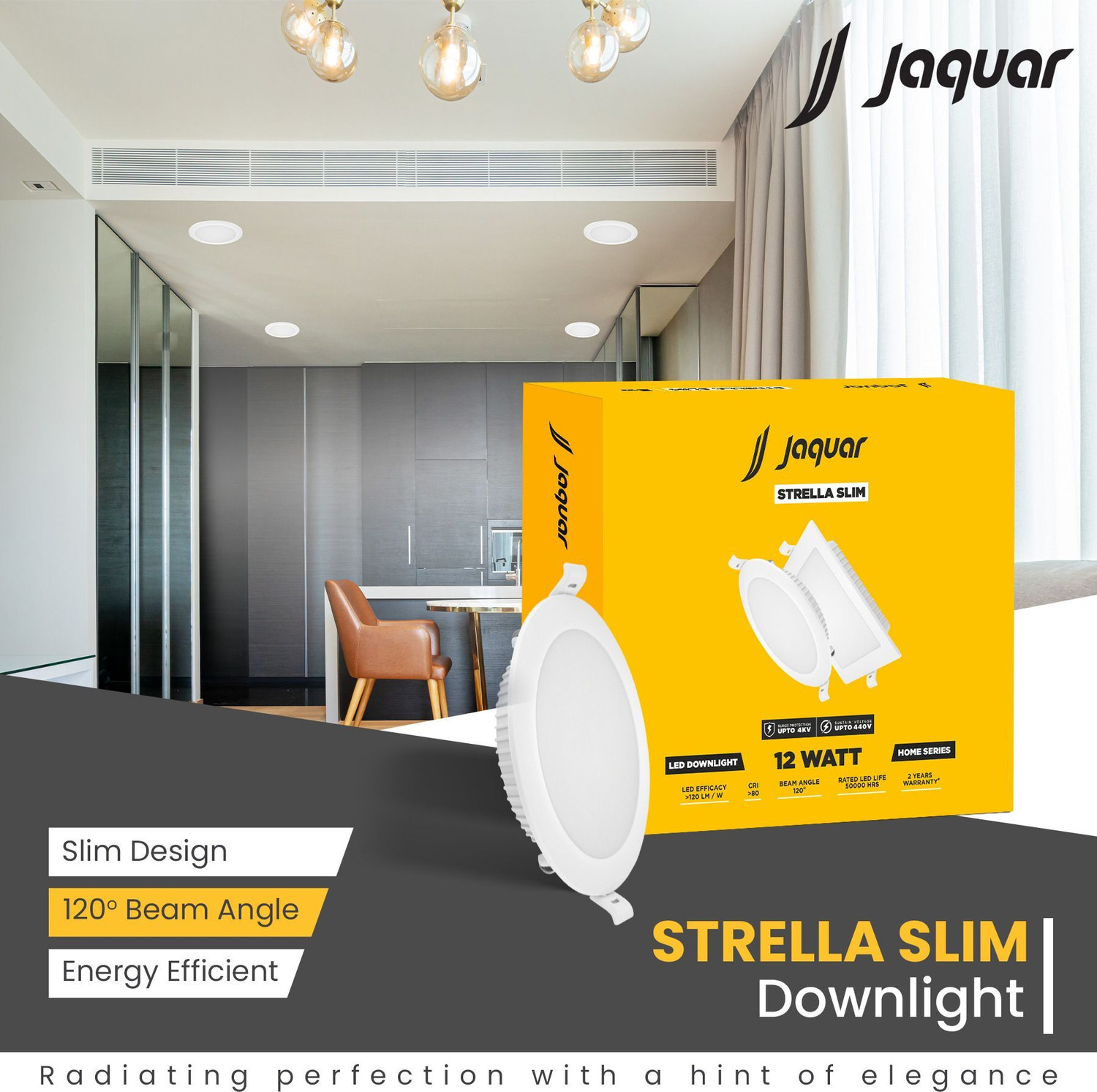 Image of Jaquar Strella Slim 12W Round Recess Down Light - Cool White (Pack of 10) Ceiling Light Ceiling Lamp (White)