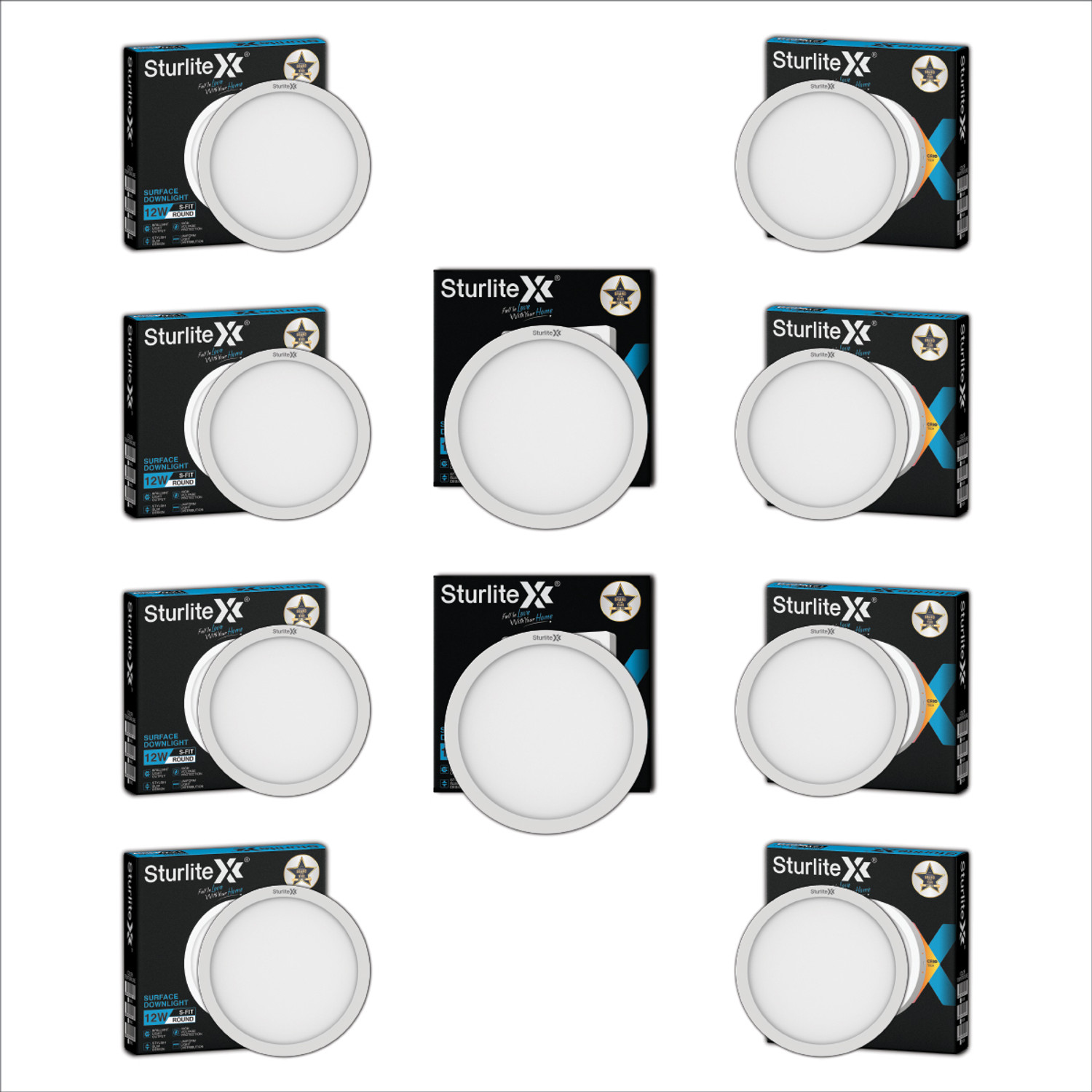 Image of Sturlite S-FIT 12W Round LED Surface Light - (Pack of 10) Ceiling Light Ceiling Lamp (White)