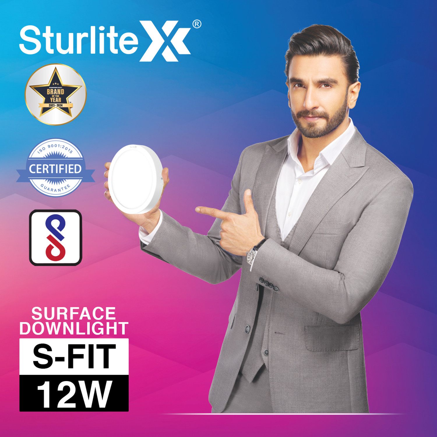 Image of Sturlite S-FIT 12W Round LED Surface Light - (Pack of 6) Ceiling Light Ceiling Lamp (White)