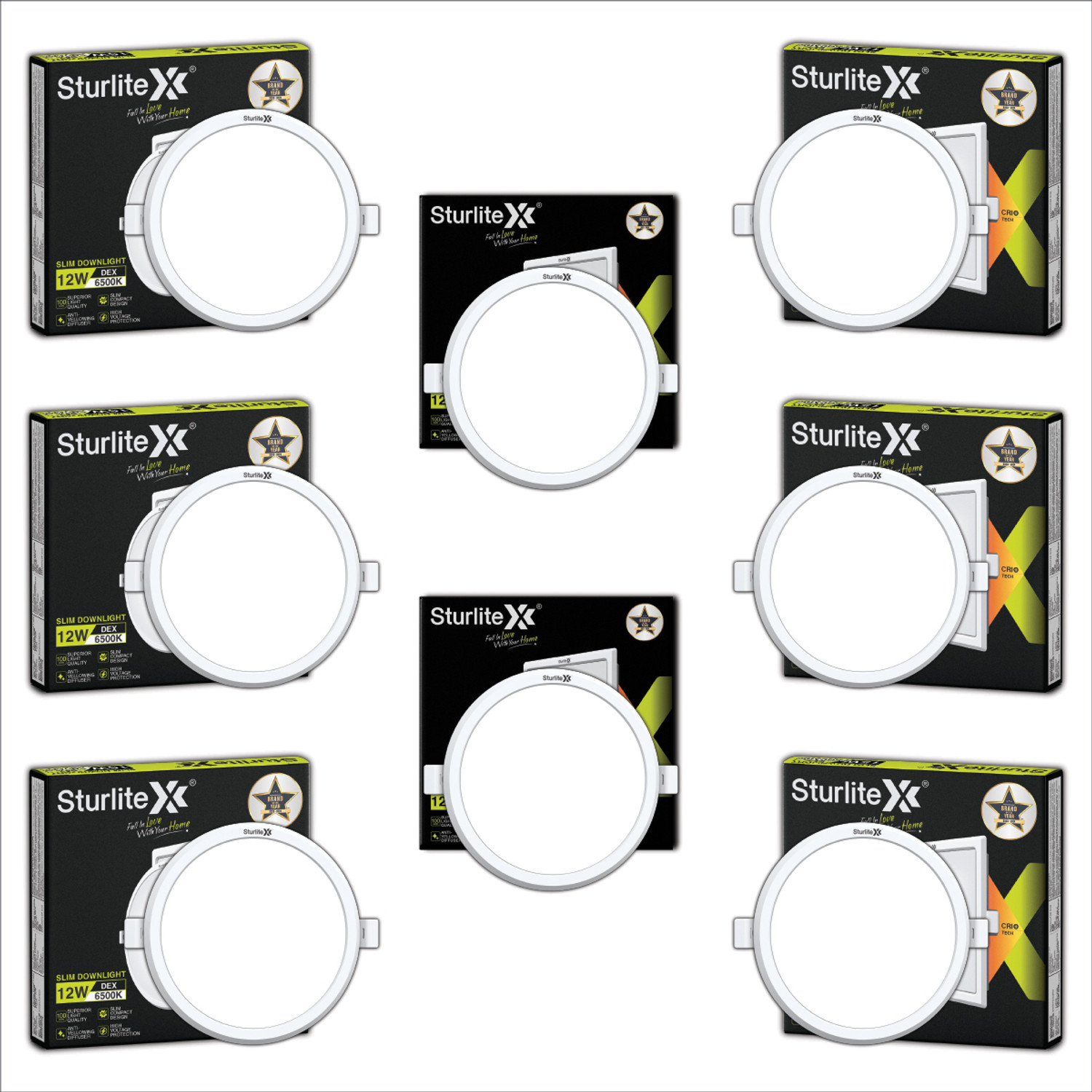 Image of Sturlite Dex 12W Round LED Downlight - (Pack of 8) Ceiling Light Ceiling Lamp (White)