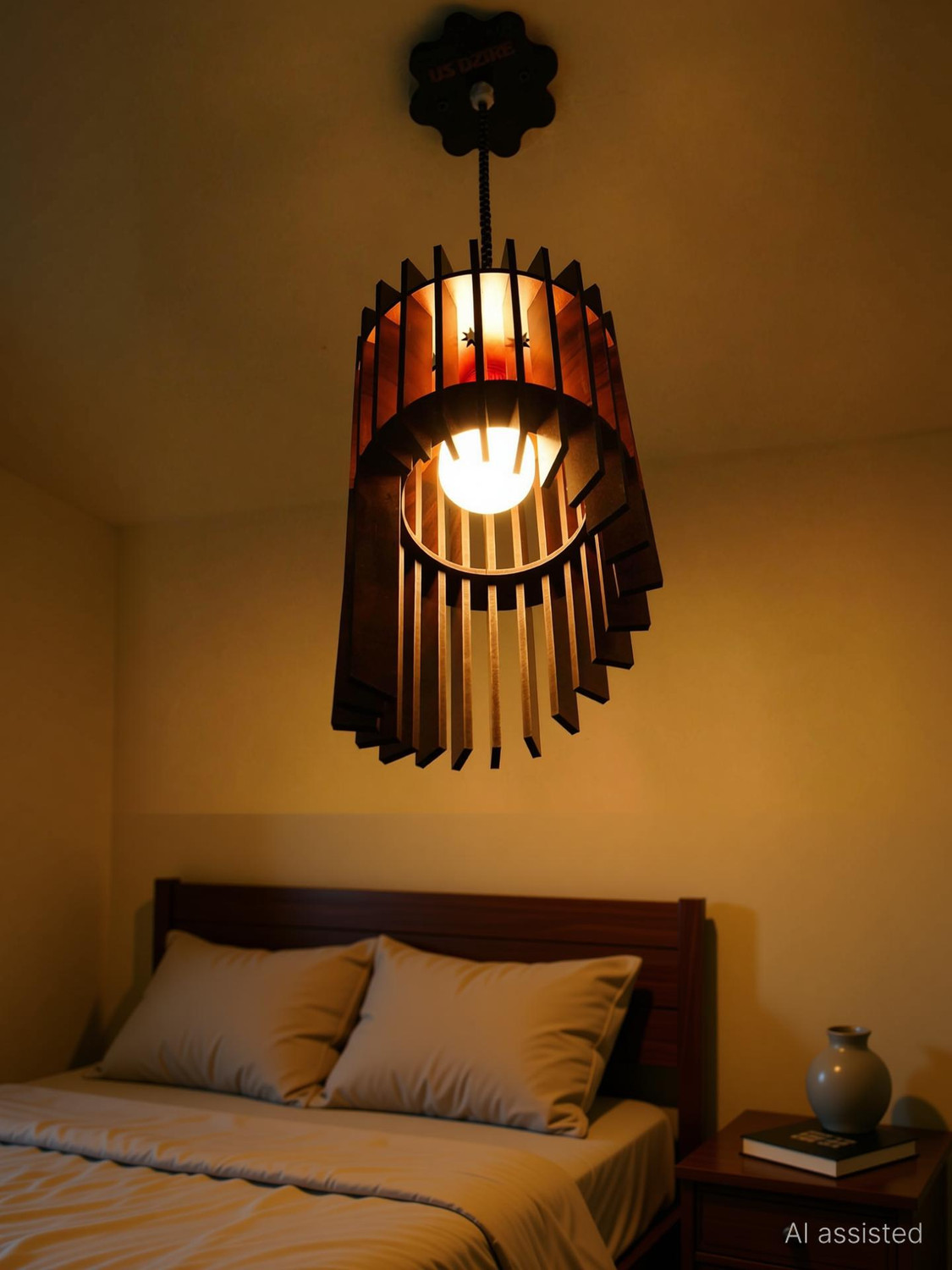 Image of Crosscut Cosmo Spiral Shape Light Premium Wooden Ceiling Hanging Pendant lamp Pendant Lamp Ceiling Lamp (Beige)
