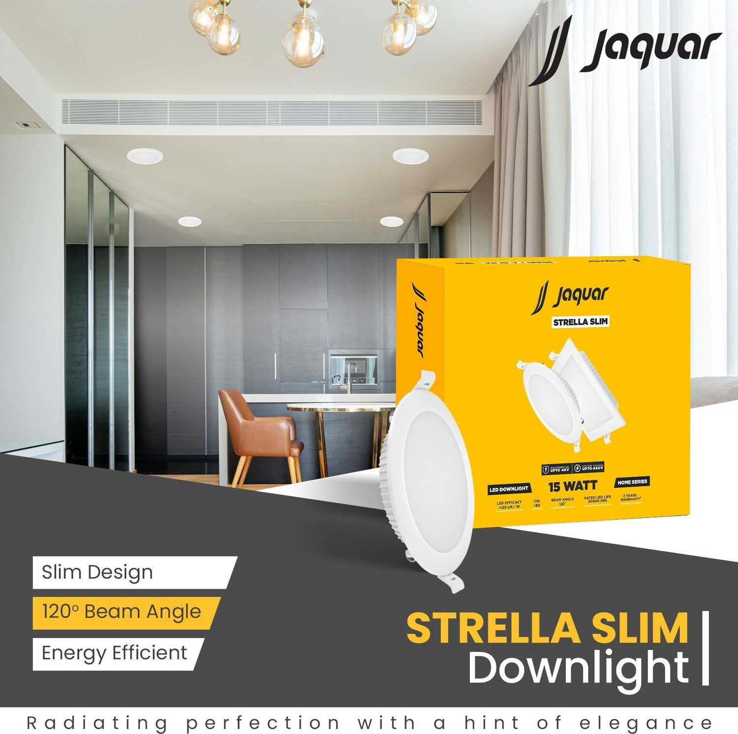 Image of Jaquar Strella Slim 15W Round Recess Down Light - Natural White (Pack of 1) Ceiling Light Ceiling Lamp (White)