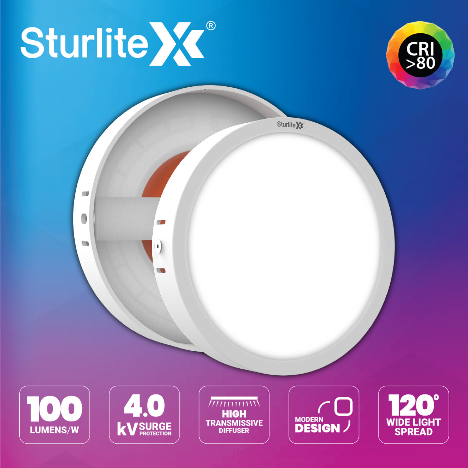 Image of Sturlite S-FIT 12W Round LED Surface Light - (Pack of 6) Ceiling Light Ceiling Lamp (White)