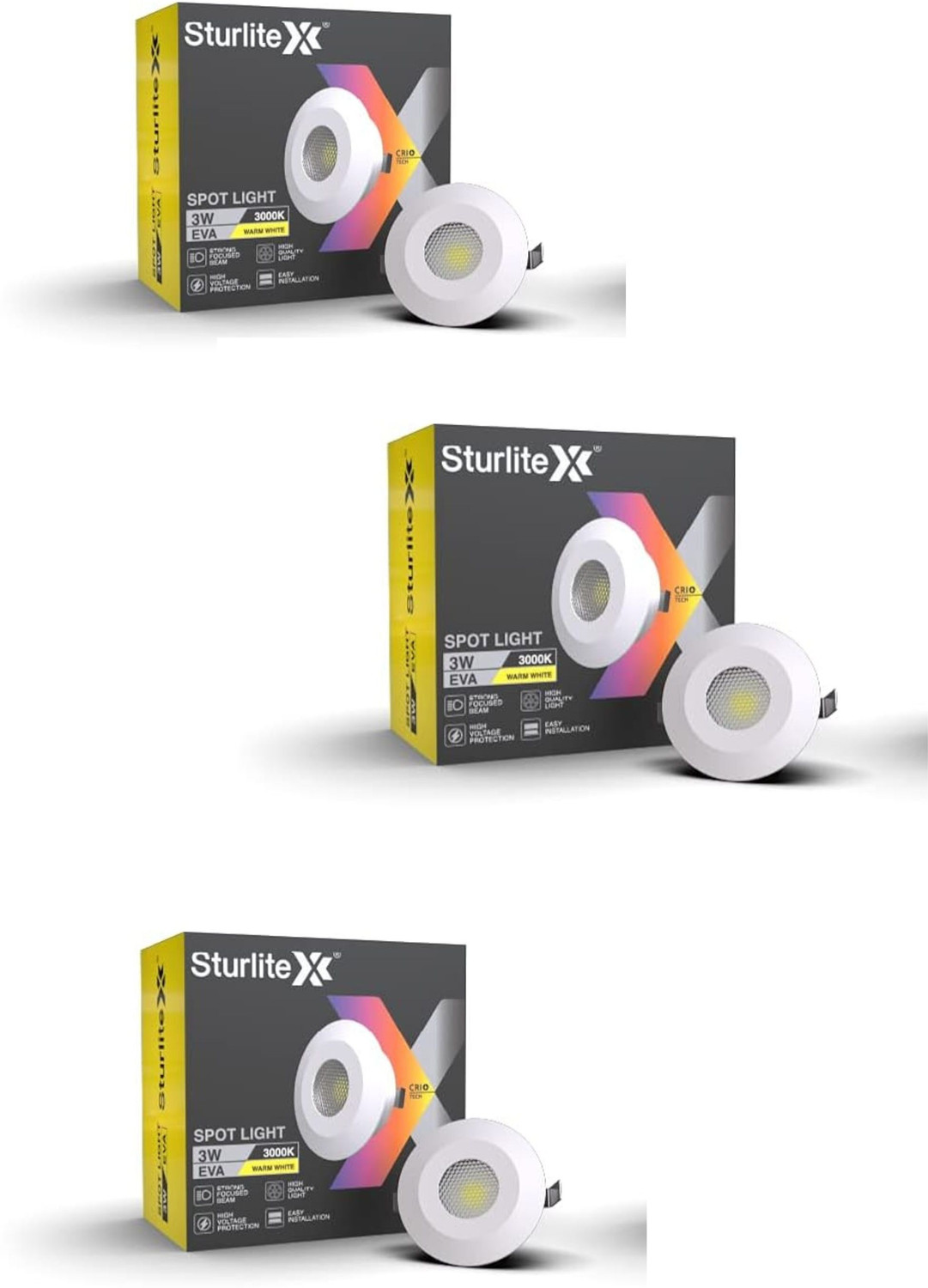 Image of sturlite Eva Spot Light 3W (WW /3000k), Pack of 3, Spot Light Ceiling Lamp (Yellow)