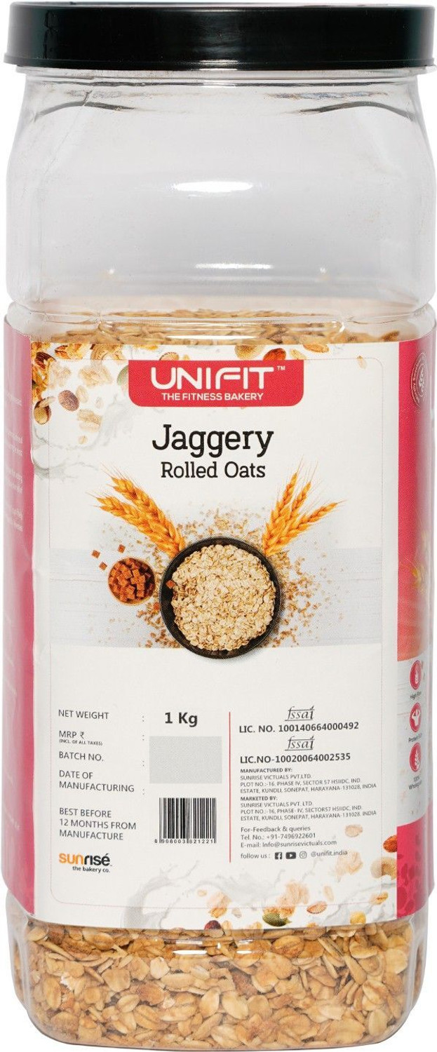Image of Unifit Delicious Jaggery Rolled Oats with High Fiber Protein Rich Wholegrain | Plastic Bottle (1 kg)