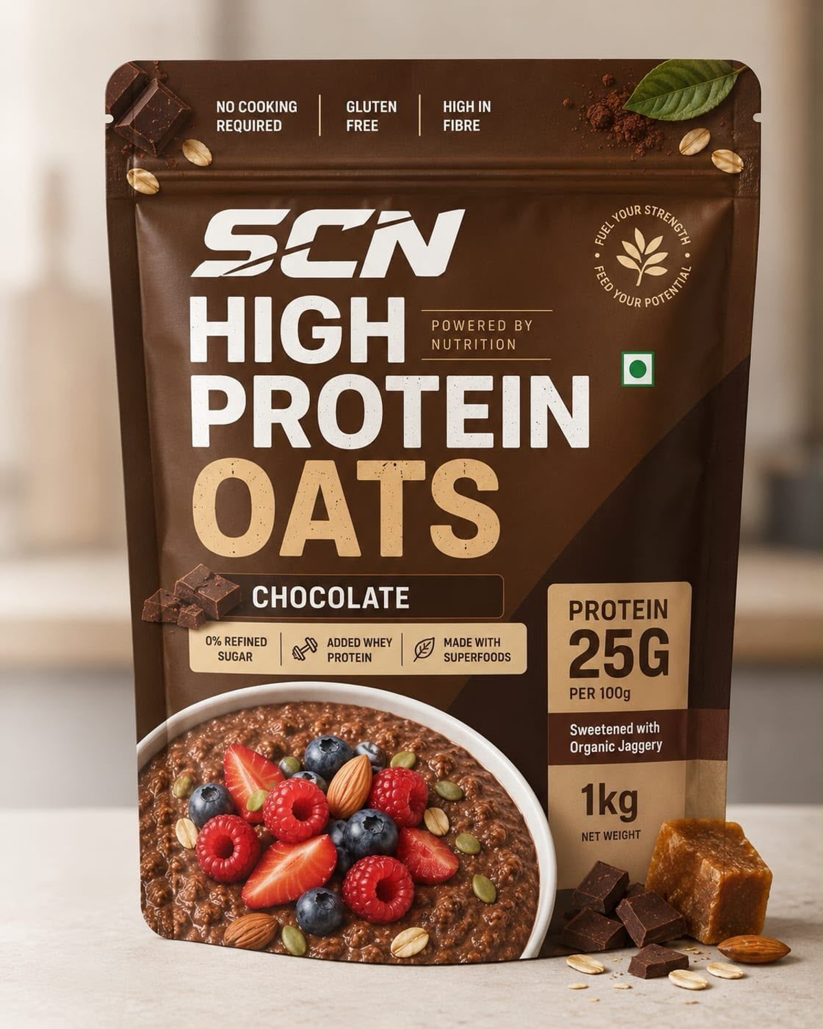 Image of Scitron Get 24g High Protein OATS 1kg, Dark Chocolate Pouch (1 kg) Pouch (1 kg)