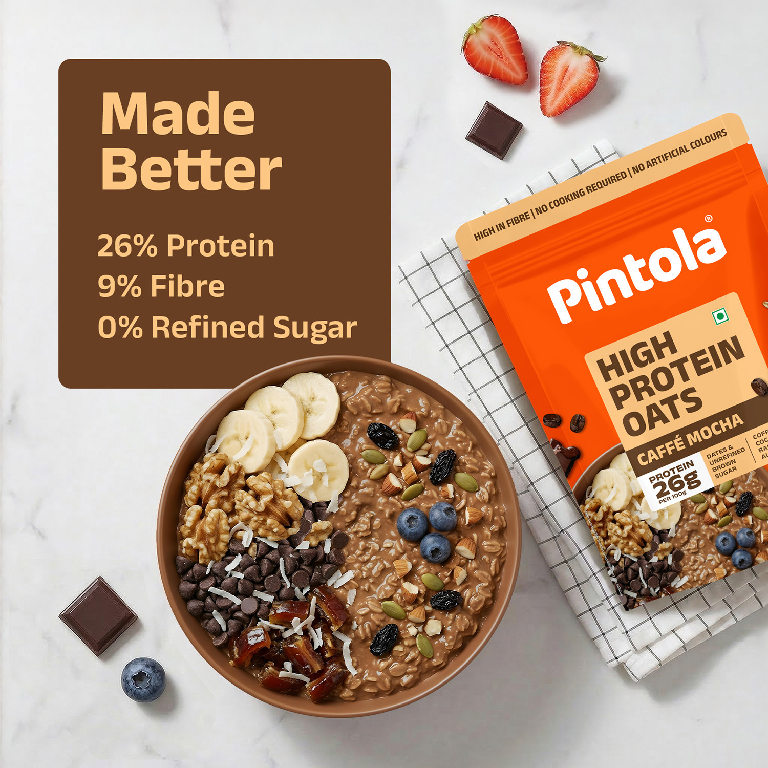 Image of Pintola 26g High Protein Oats, Caffe Mocha, No Refined Sugar, High Fibre Pouch (400 g)