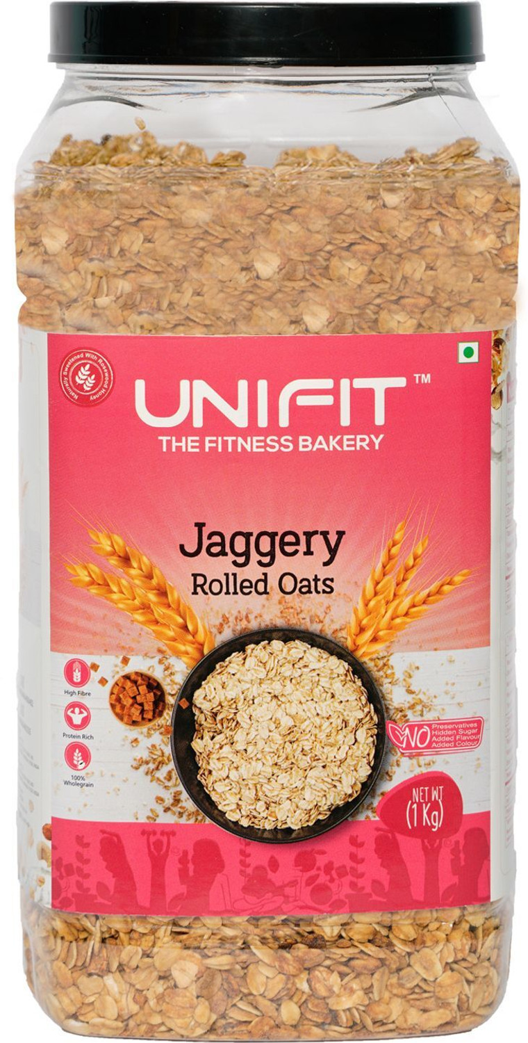 Image of Unifit Delicious Jaggery Rolled Oats with High Fiber Protein Rich Wholegrain | Plastic Bottle (1 kg)