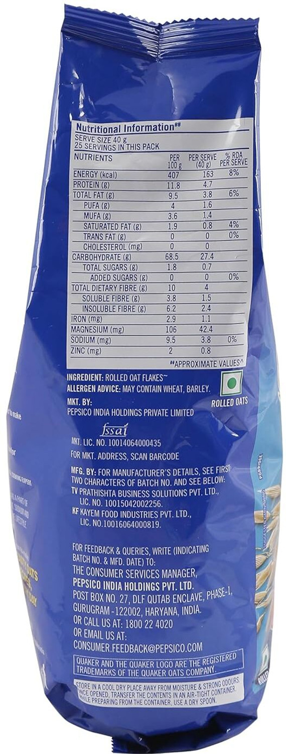 Image of Quaker Rolled Oats Nutritious Breakfast Cereals- 1 kg Pouch (1 kg)